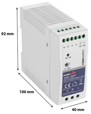 Poppstar Ultra-Slim Netzteil für Hutschiene 12V DC 3,33 A 40 W Hutschienen-Netzteil (DIN Rail Netzteil 40W / 12V Trafo für Hutschienen 40x100x92mm)