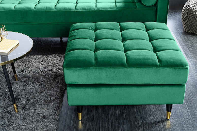 riess-ambiente Fußhocker COZY VELVET 80cm smaragdgrün / schwarz gold (Einzelartikel, 1 St), Wohnzimmer · Samt · Federkern · Ziersteppung · Retro Design