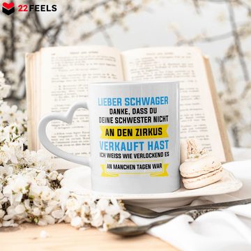 22Feels Tasse Schwager Geschenk Hochzeit Weihnachten Geburtstag -Deine Schwester-, Keramik, Made In Germany, Spülmaschinenfest, Herzhenkel