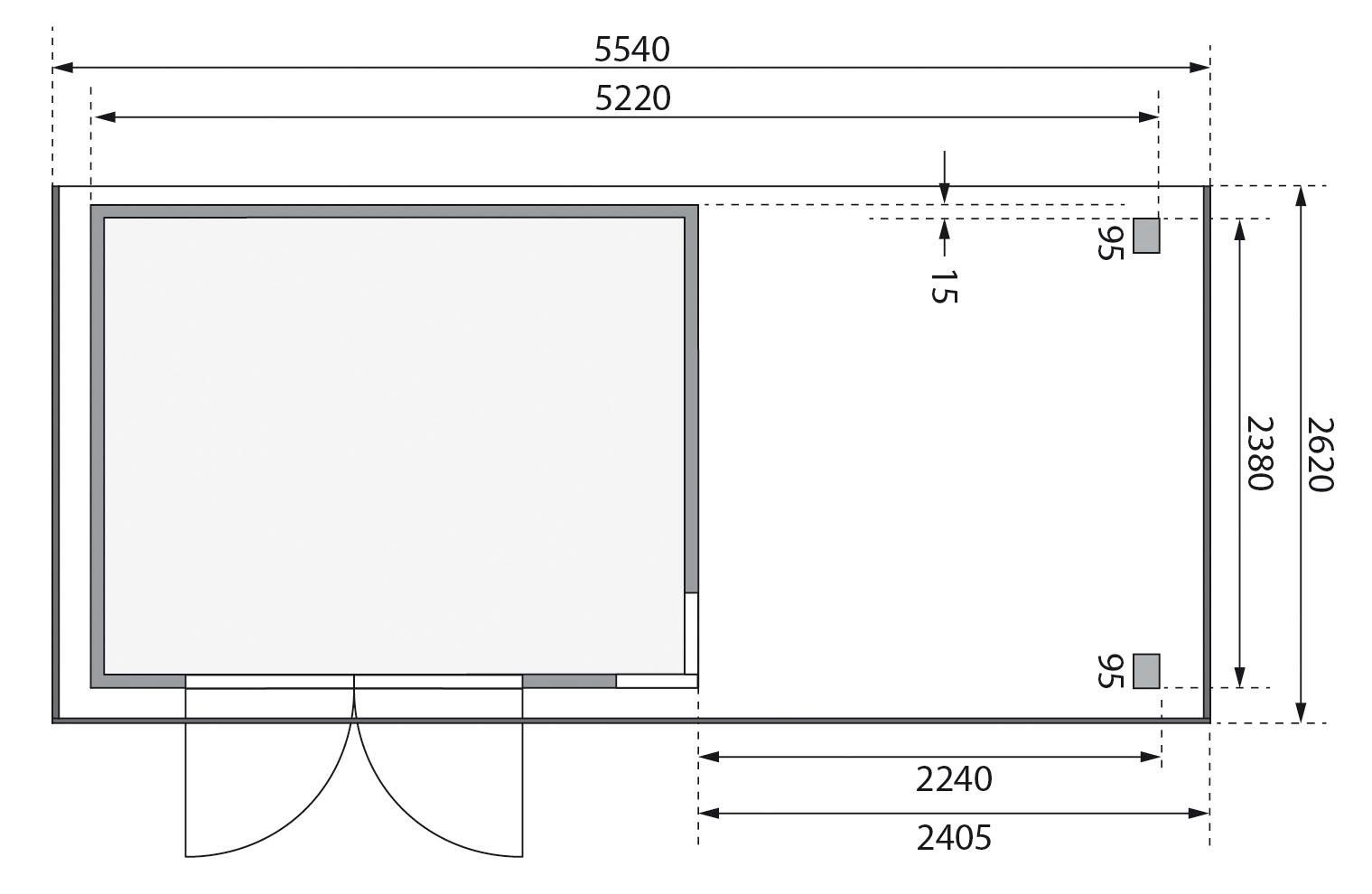 Karibu Gartenhaus terragrau mit 554x262 cm, BxT: Anbaudach Kerko 5