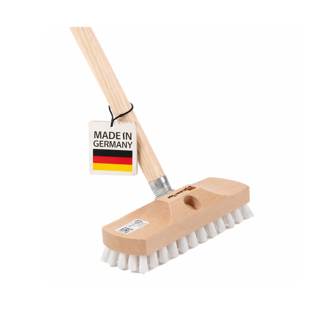 BawiTec Reinigungsbürste Universal Schrubber mit Stiel Bodenschrubber Holzstiel Teleskopstiel, Fliesen, Holzböden, Steinböden, Garagenböden, Keramik, (1-tlg), klein und handlich