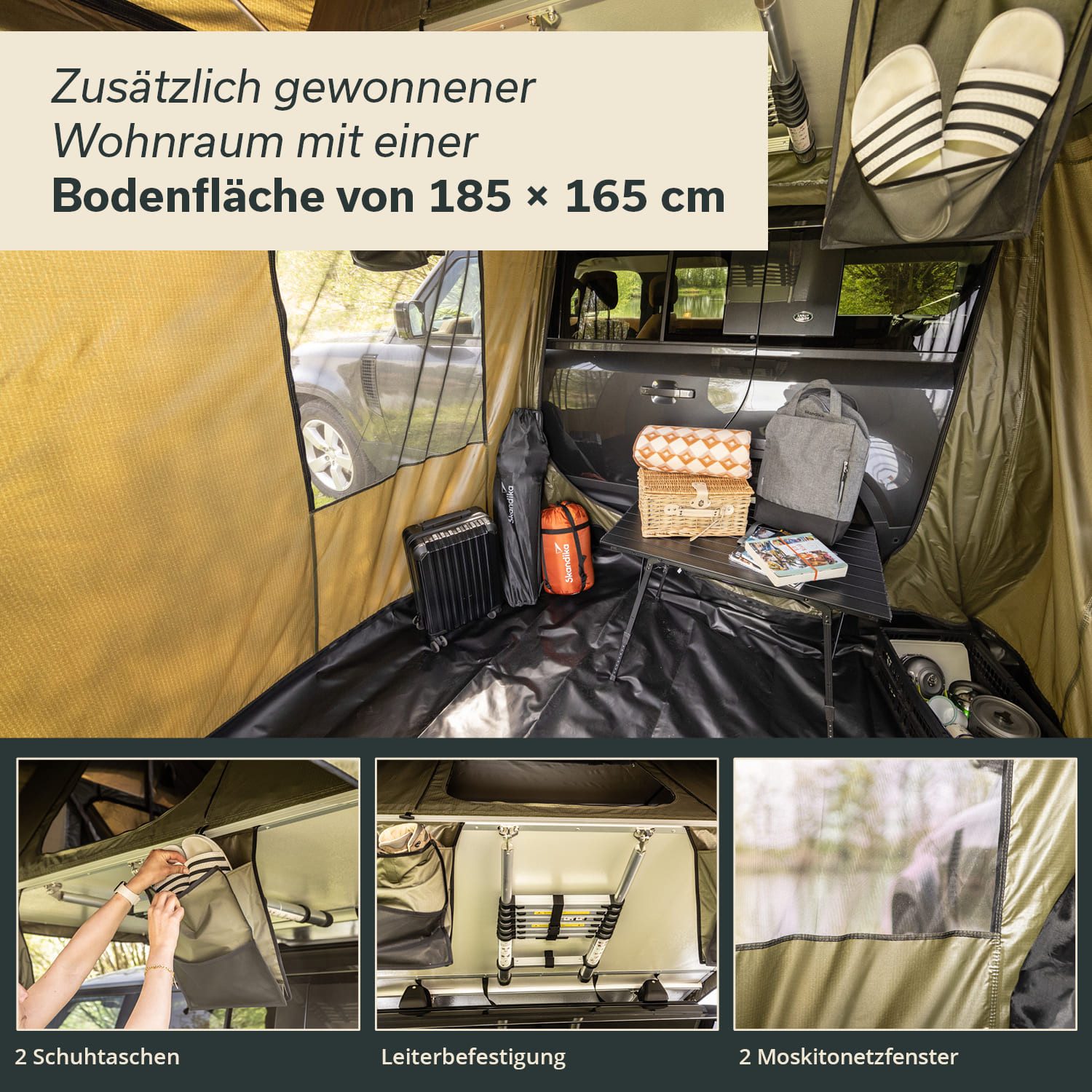 Skandika Dachzelt Freeland, Personen: 2 (L mit Vorzelt), wasserfest 2500 mm, Eingang und Fenster mit Moskitonetz