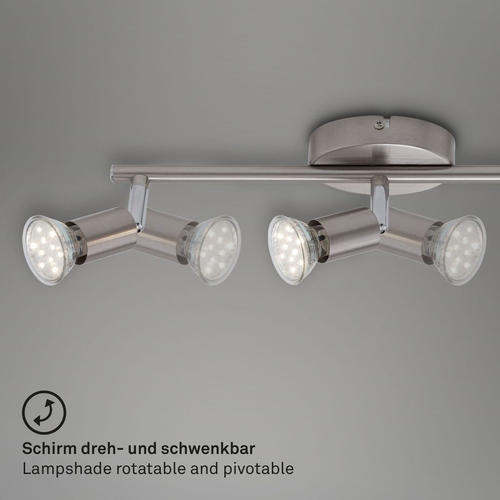 Briloner Leuchten LED Deckenleuchte 2767-032, LED wechselbar, 2700K - Extra-Warmweiß, matt-nickel, GU10, Deckenlampe