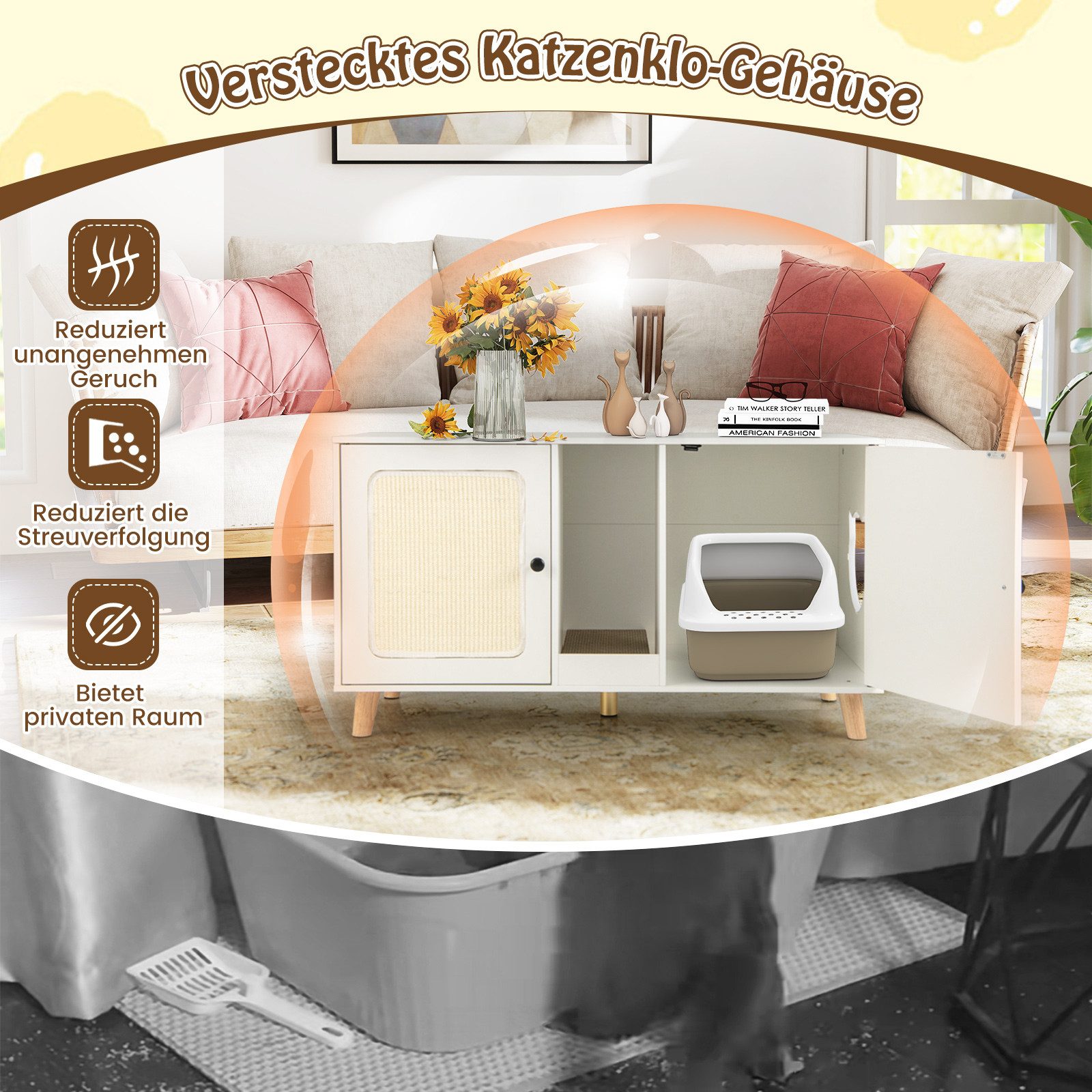 COSTWAY Tierhaus, Katzenhaus, Katzenschrank für Katzenklo, mit Eingang