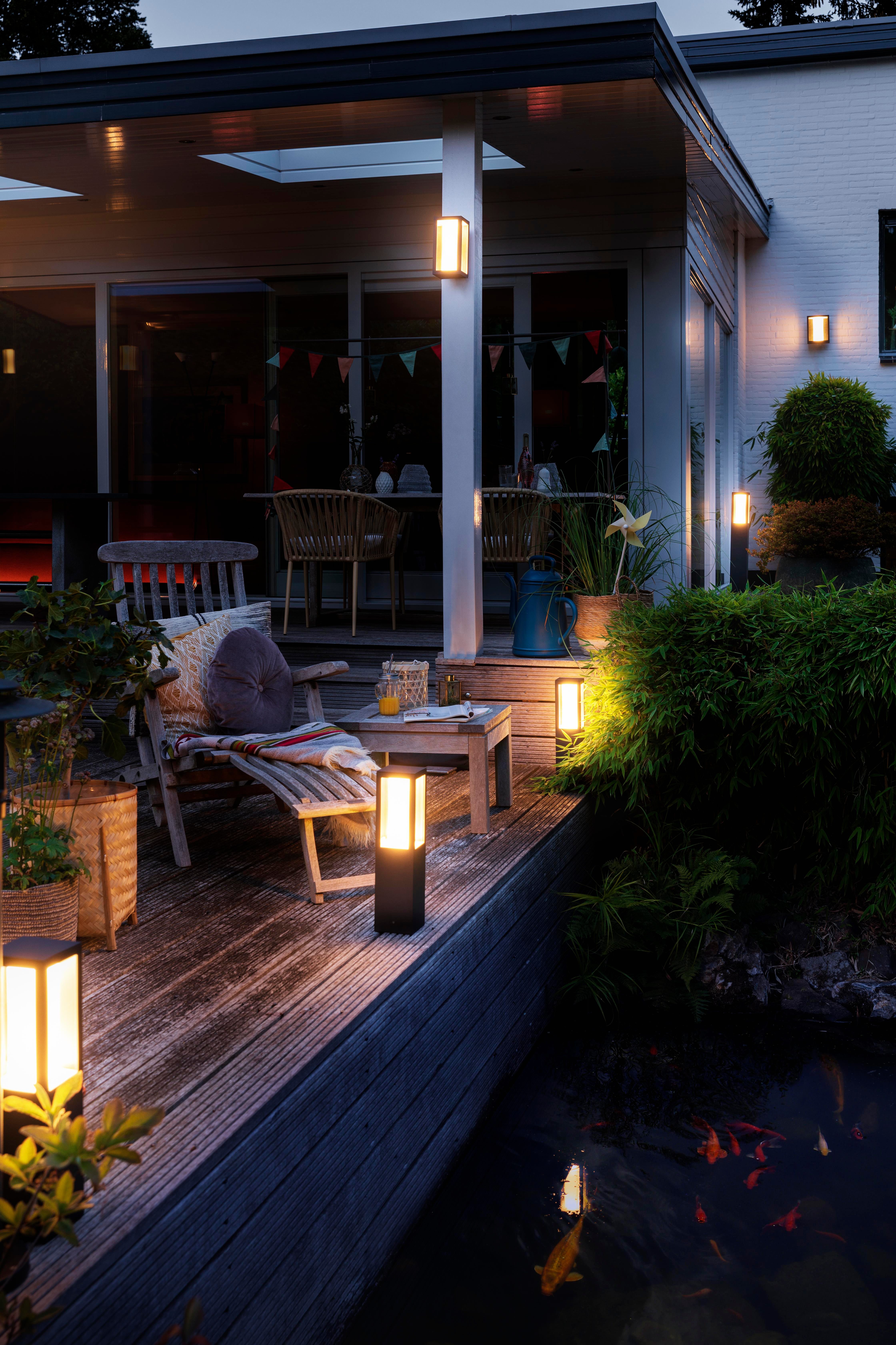 Philips Hue LED Sockelleuchte Outdoor White & Color Ambiance Impress Erweiterung Niedervolt, Abschaltautomatik, Bluetooth, CCT - über Fernbedienung, Dimmfunktion, Einschlafhilfe, Farbsteuerung, Farbwechsel, Memory, nach Trennung vom Netz, Nachtlichtfunktion, RGB, Smart Home, Timerfunktion, Weckerfunktion, dimmbar über Fernbedienung, erweiterbar, mehrere Helligkeitsstufen, LED fest integriert, Farbwechsler, RGB, warmweiß - kaltweiß, App- & Sprachsteuerung, Smart Home, Farbe & Weiß, Niedervolt-System