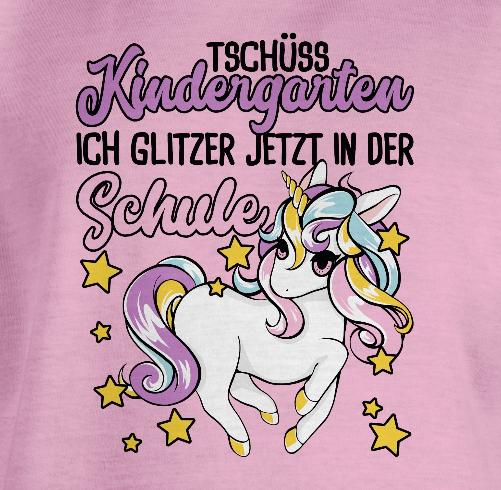 Shirtracer T-Shirt Tschüss Kindergarten Einhorn in der 3 jetzt Glitzer Einschulung Rosa - Schule Mädchen