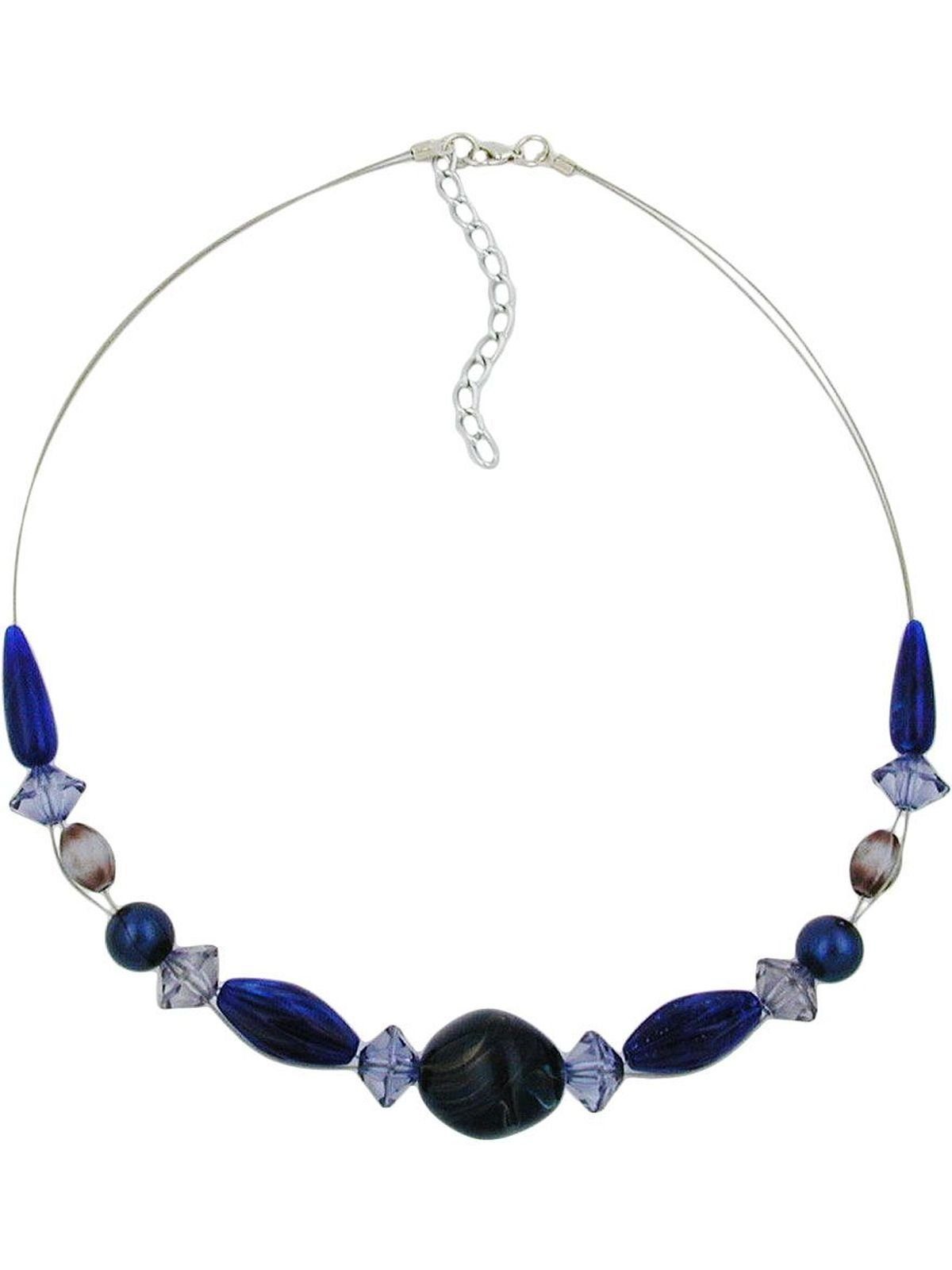 Perlenkette 45cm Kunststoffperlen (1-tlg) blau-gold-marmoriert Drahtkette Gallay