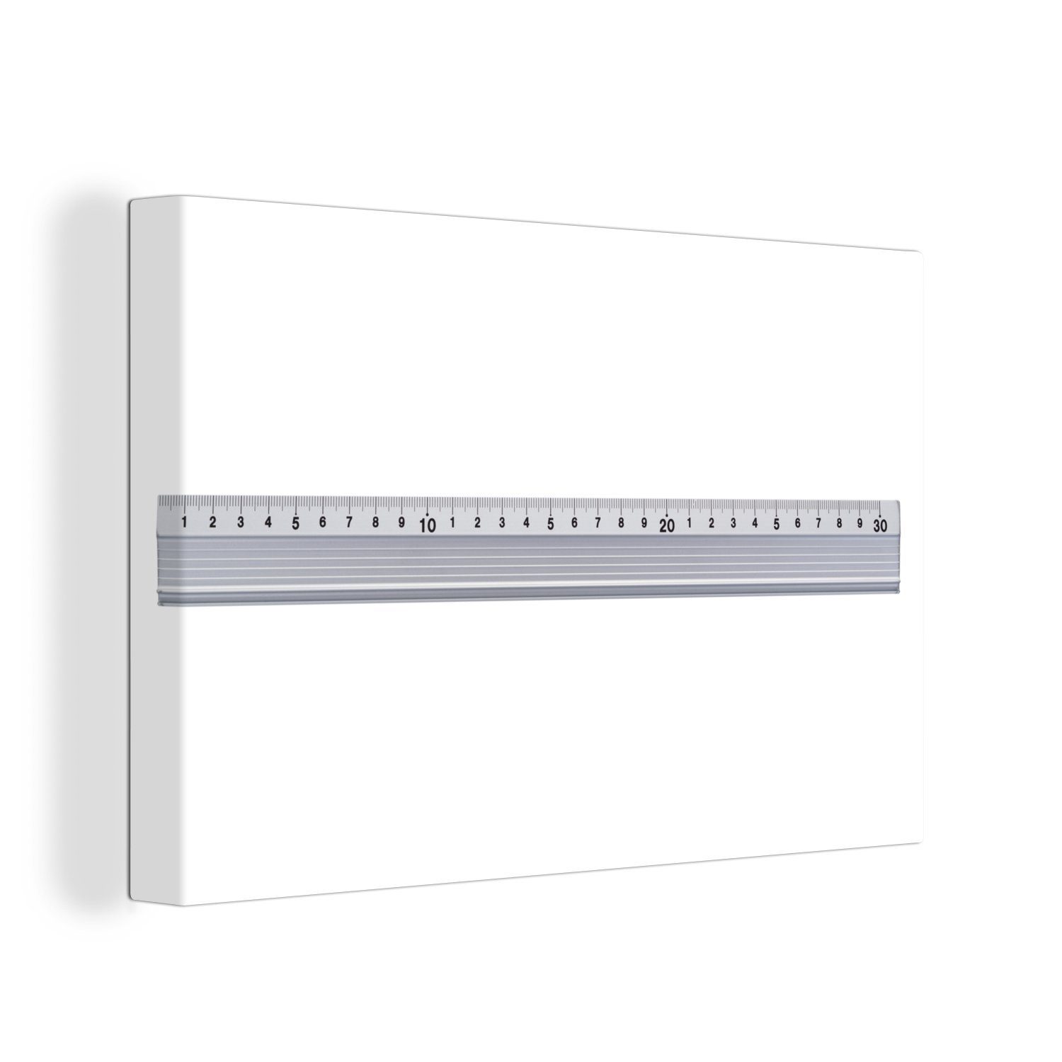 OneMillionCanvasses® Leinwandbild Aluminiumlineal auf weißem Hintergrund, (1 St), Wandbild Leinwandbilder, Aufhängefertig, Wanddeko, 30x20 cm