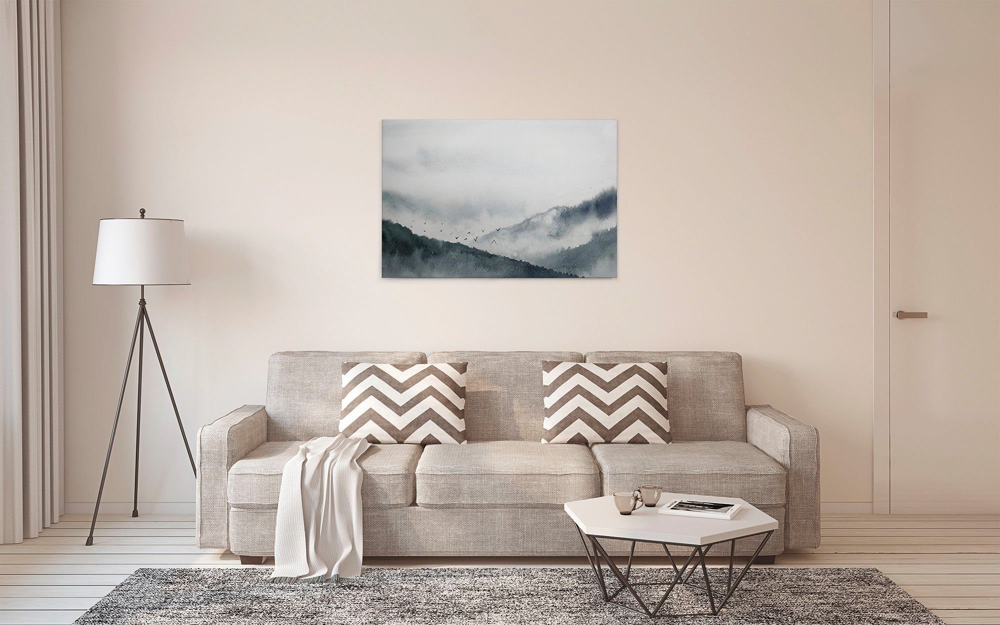 Leinwandbild Berg Nebel Keilrahmen A.S. grau, Gebirge (1 Landschaft Landscape, Wald Gloomy schwarz St), blau, Création Bild