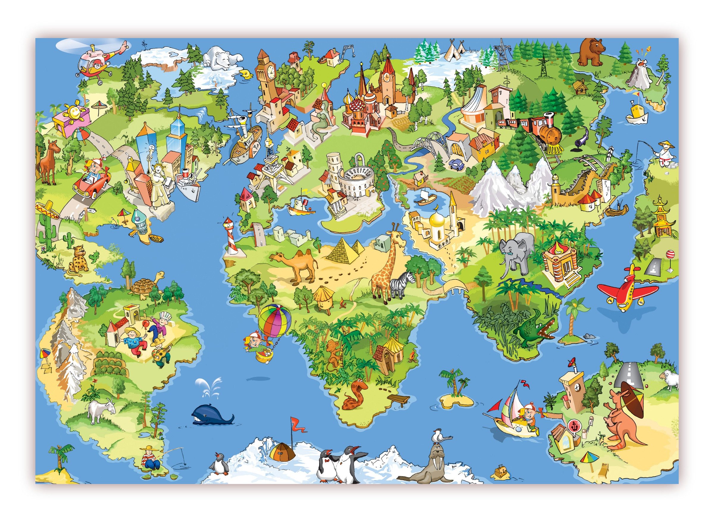 LYSCO Poster XXL Plakat Weltkarte, Wimmelbildposter Kinderposter schöne Weltkarte Landkarte mit Sehenswürdigkeiten und vielem zu entdecken (S-822) (100 x 70 cm DIN B1), Wandbild, Wandposter