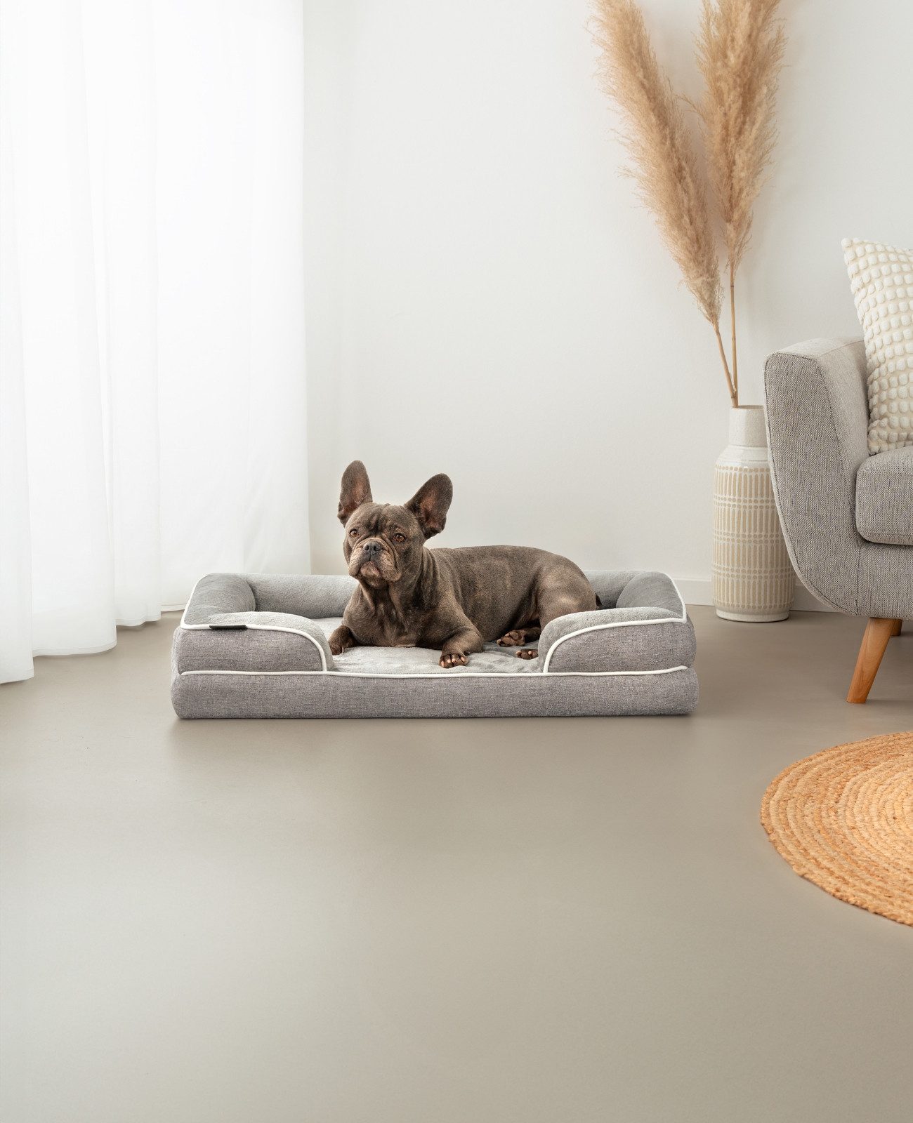 lionto Tierkissen Premium orthopädisch Memory-Foam, grau, Flanell und Leinenimitat, rutschfest, mit erhöhtem Rand & waschbarem Bezug