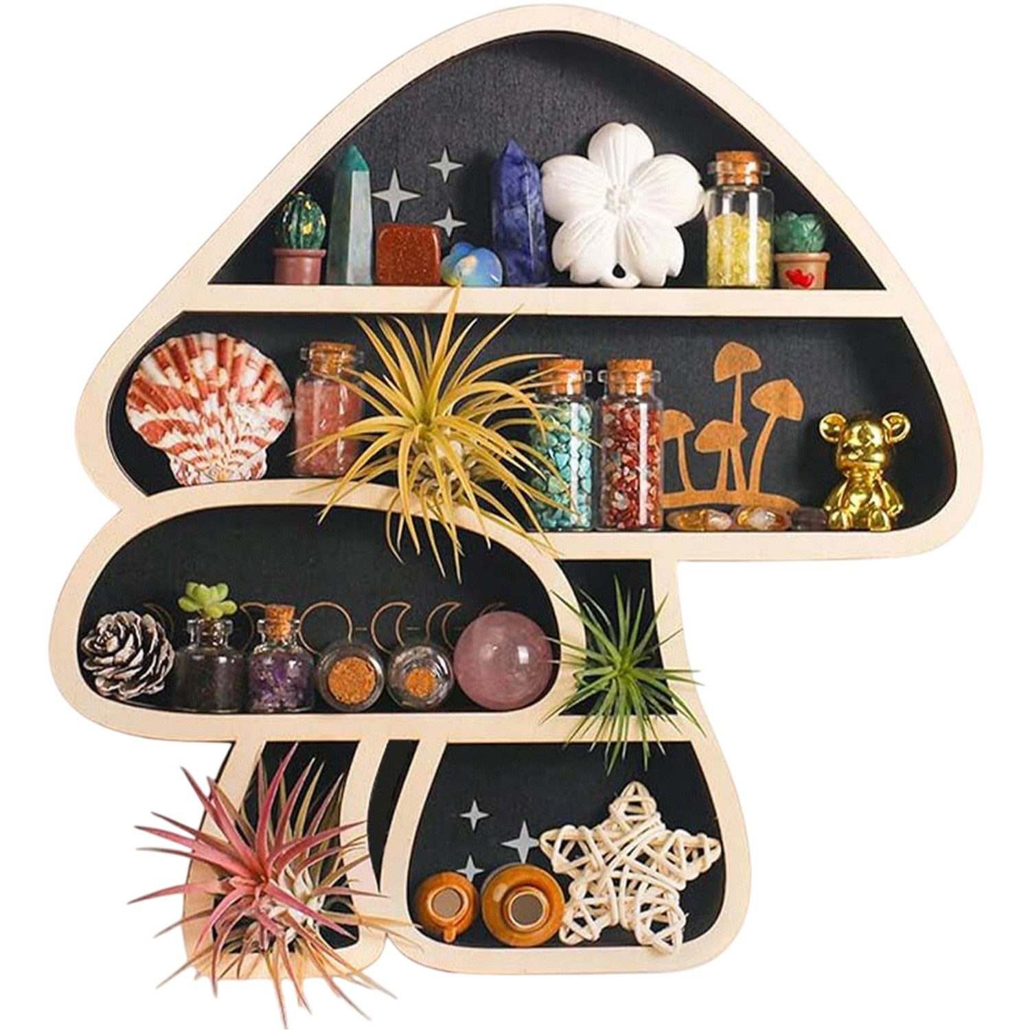 Refttenw Wandregal Wandmontiertes Rack,Mushroom Kristallanzeige,Aufbewahrungsregal