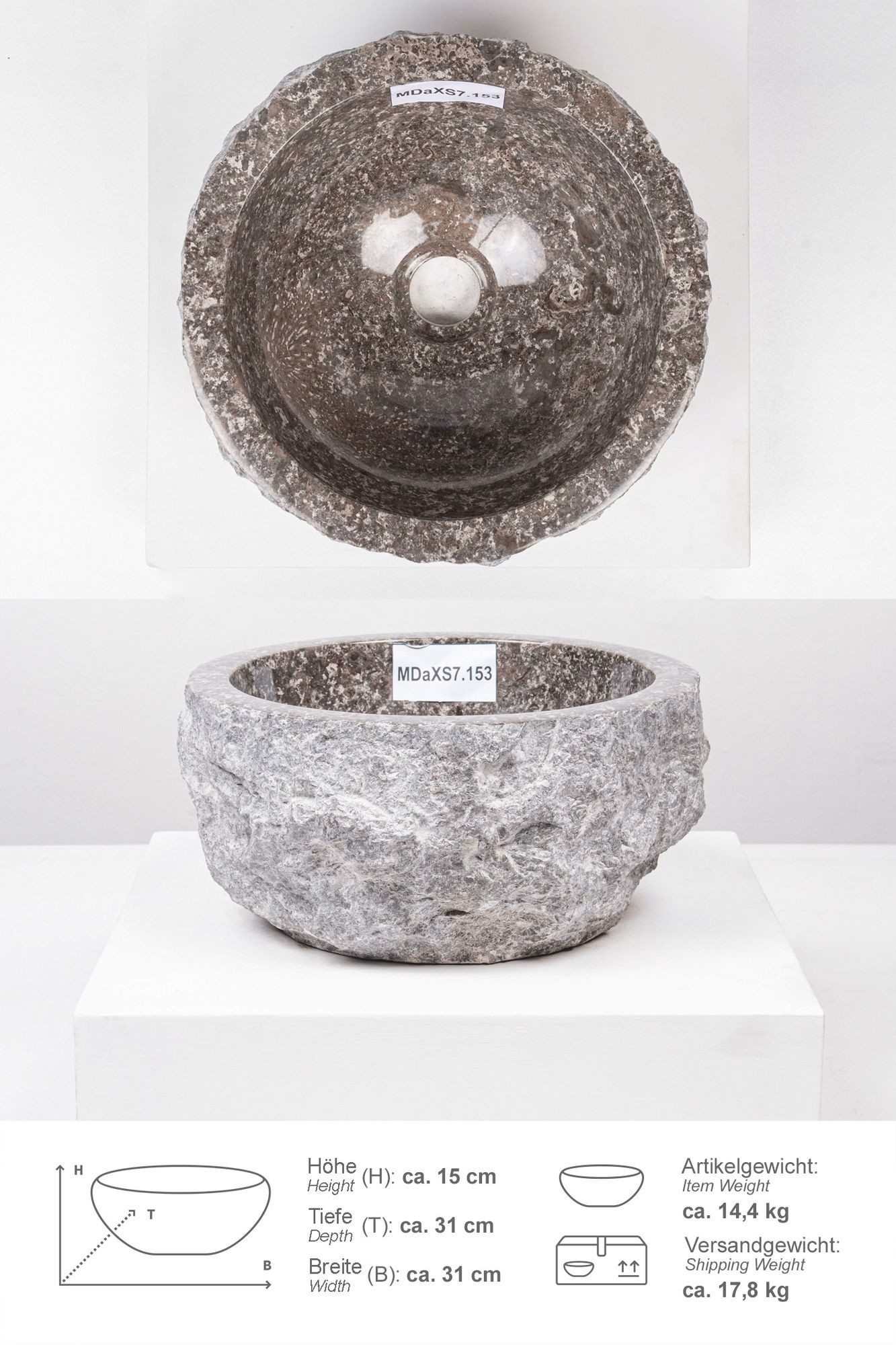 wohnfreuden Aufsatzwaschbecken Erosi Marmor Waschbecken 30 cm grau (Kein Se günstig online kaufen