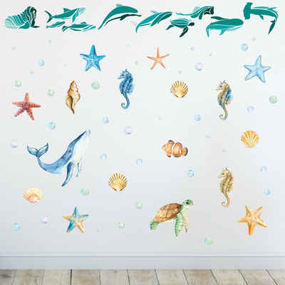 Sunnywall Wandtattoo »Unterwasser Fische Meereswelt - Wandtattoo Aufkleber– 6 x A4 Set« (6 St), konturgeschnitten