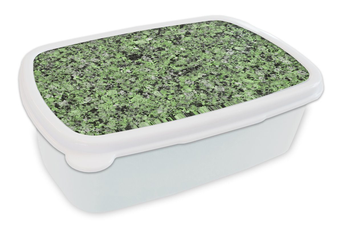 MuchoWow Lunchbox Pflastersteine - Grün - Granit, Kunststoff, (2-tlg), Brotbox für Kinder und Erwachsene, Brotdose, für Jungs und Mädchen weiß
