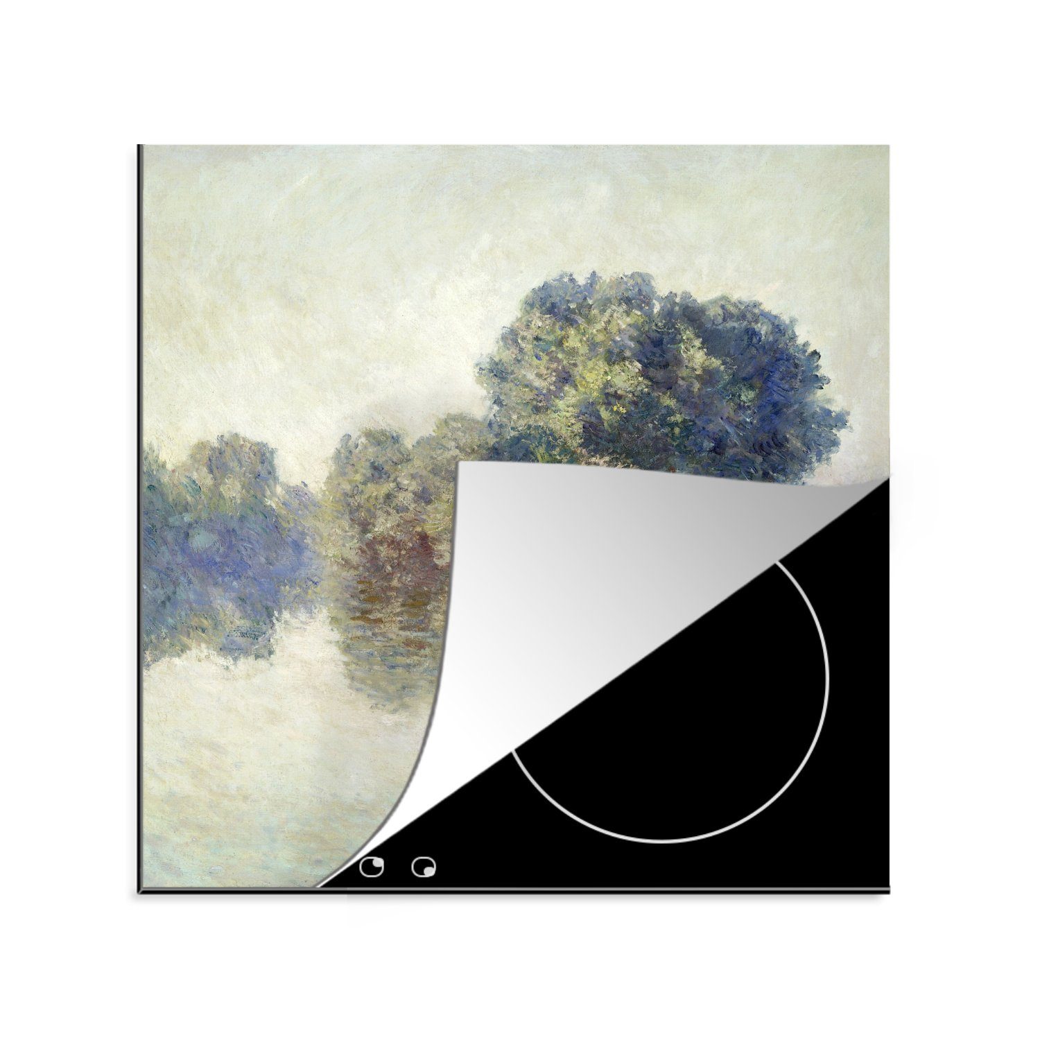 MuchoWow Herdblende-/Abdeckplatte Die Seine bei Giverny - Gemälde von Claude Monet, Vinyl, (1 tlg), 78x78 cm, Ceranfeldabdeckung, Arbeitsplatte für küche