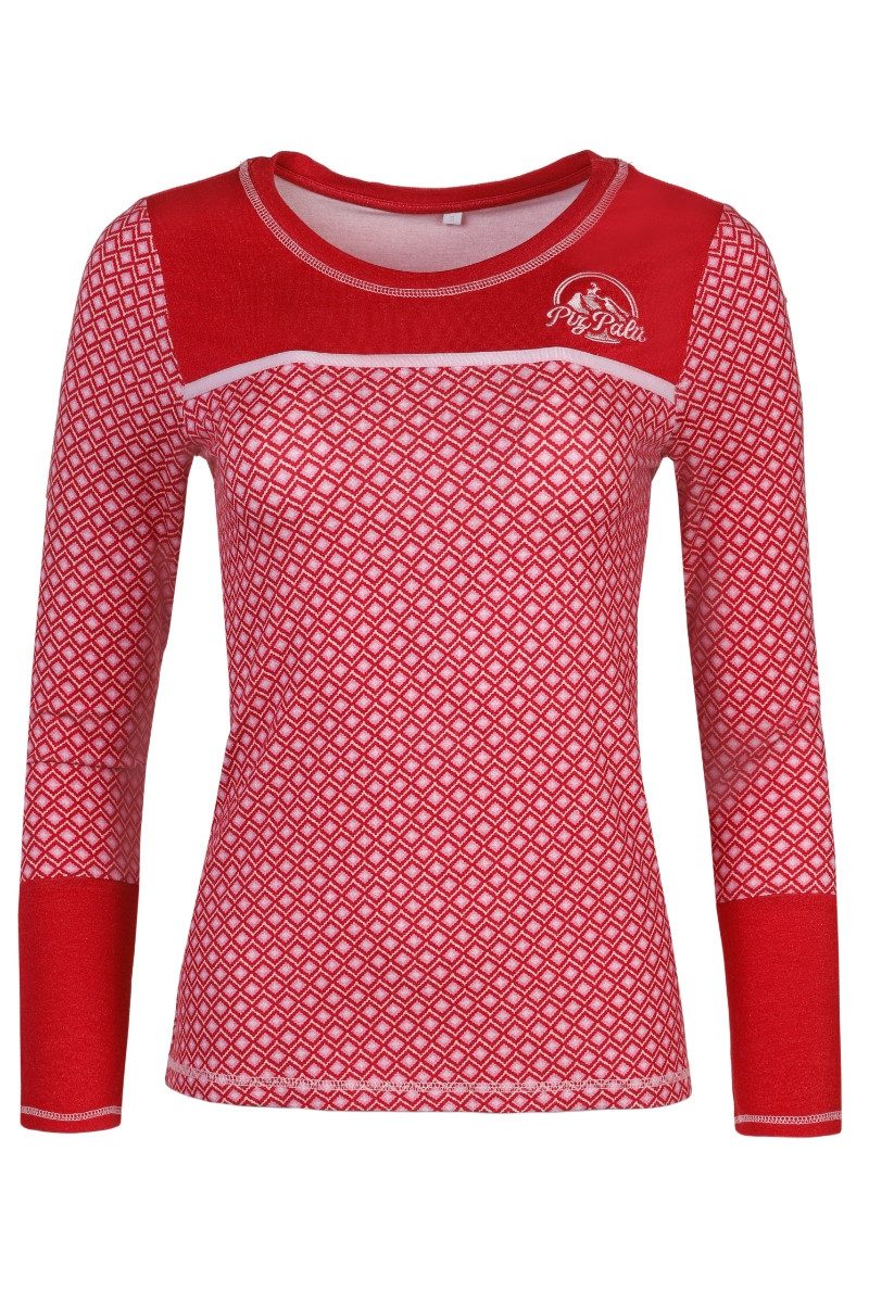 Piz Palü Trachtenshirt Longsleeve Damen - DIEßEN - oliv, rot