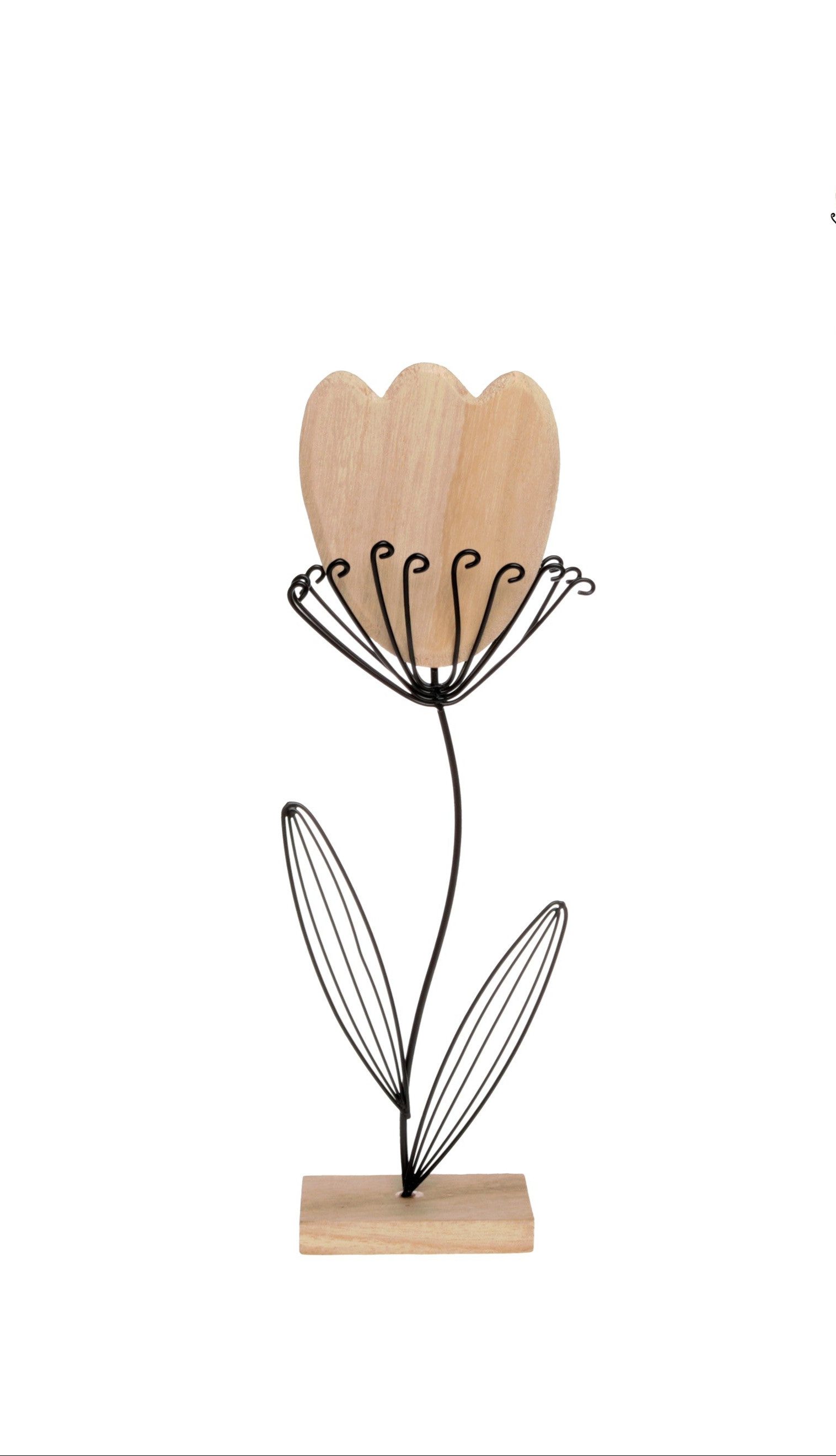 Dekoobjekt Aufsteller Blume auf Fuß Holz/Metall natur-achwarz H30cm + H41cm