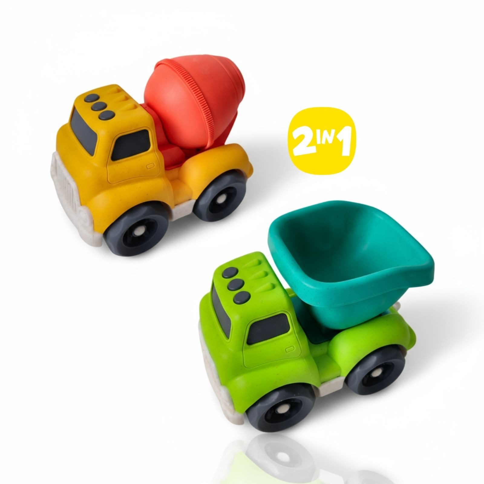 alldoro Spielzeug-LKW 2er Set Spielzeugautos Betonmischer & Kipplaster für Kinder ab 1 Jahr, Baustellen-Fahrzeuge aus nachhaltigem Material für drinnen & draußen