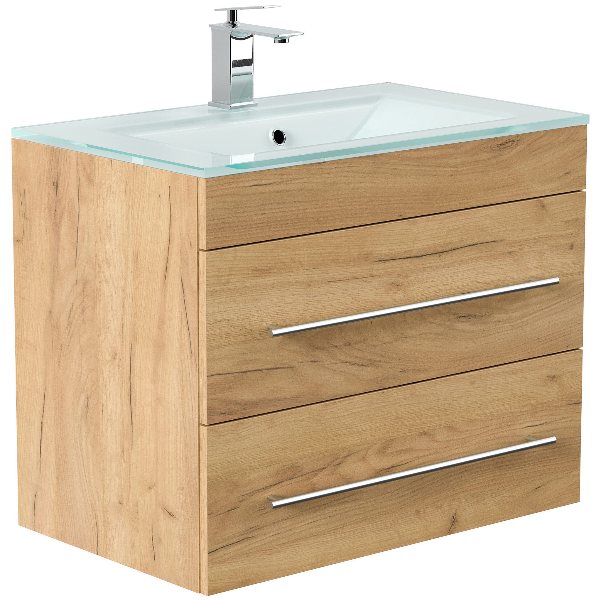 Posseik Badmöbel-Set Posseik Badmöbel Verra 75 mit Glaswaschbecken SoftClose eiche gold