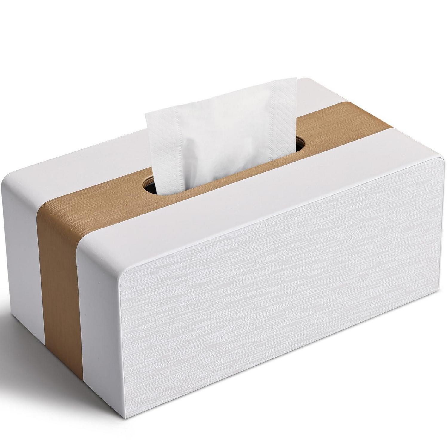 LuxusKollektion Kosmetikbox Kosmetiktücherbox PU Leder Gold/Weiß Rechteckig