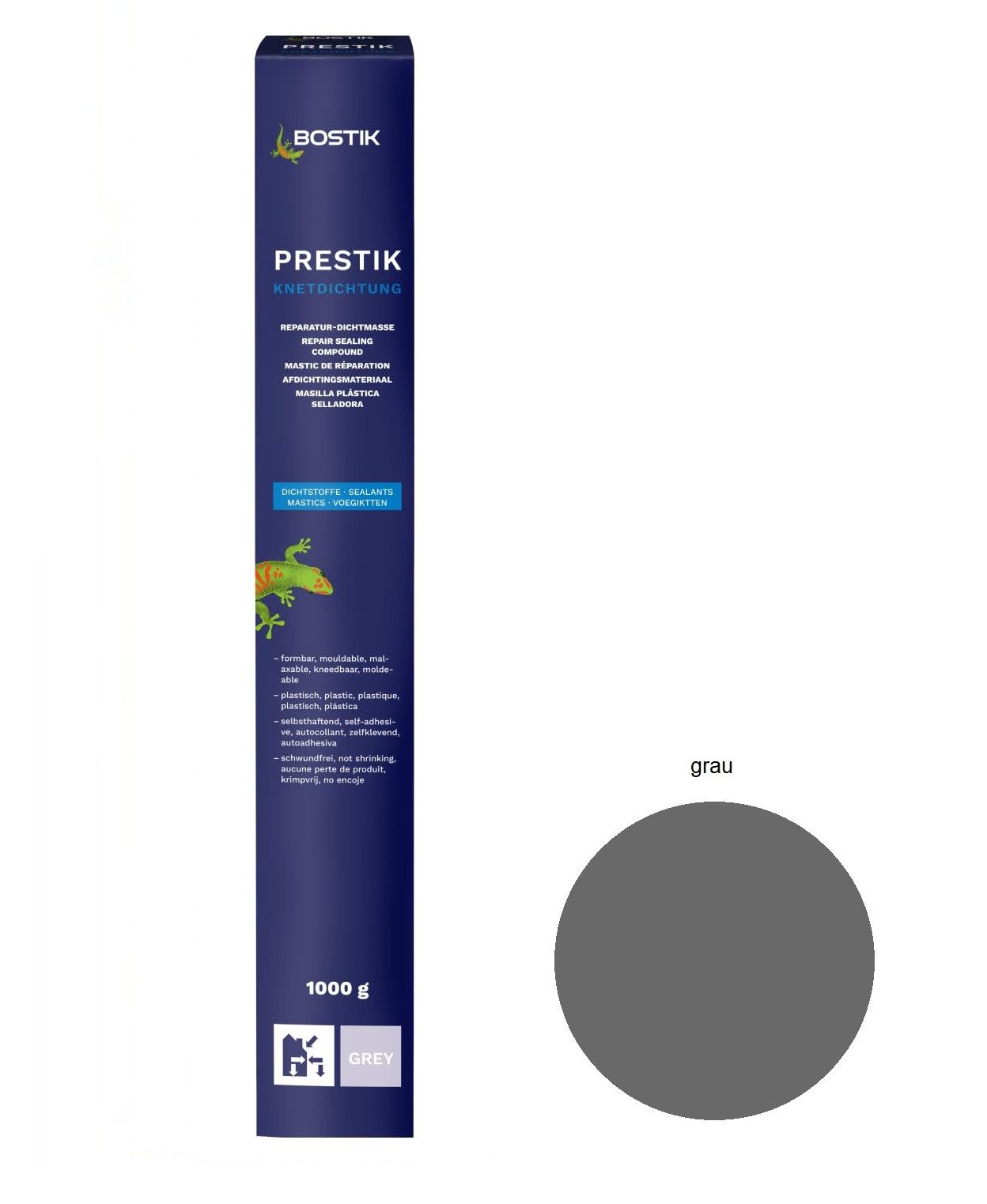 BOSTIK Dichtungskitt Bostik Prestik Knetdichtung 1000g Faltschachtel grau, gebrauchsfertig, lösemittelfrei