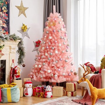 COSTWAY Künstlicher Weihnachtsbaum, mit 1036 Zweigen, rosa Ornamenten
