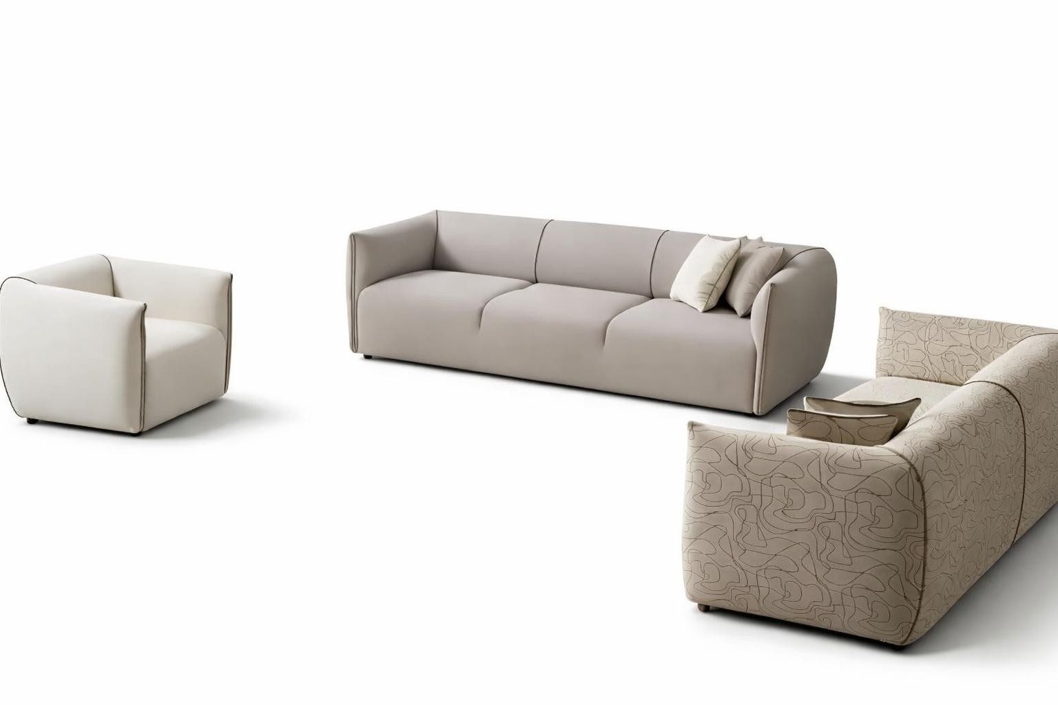 Xlmoebel Polstergarnitur Modernes Mehrfarbiges Designer-Sofa für Ihr Wohnzimmer, (Polstergarnitur, 3-tlg., 3-Sitzer), Made in Europa