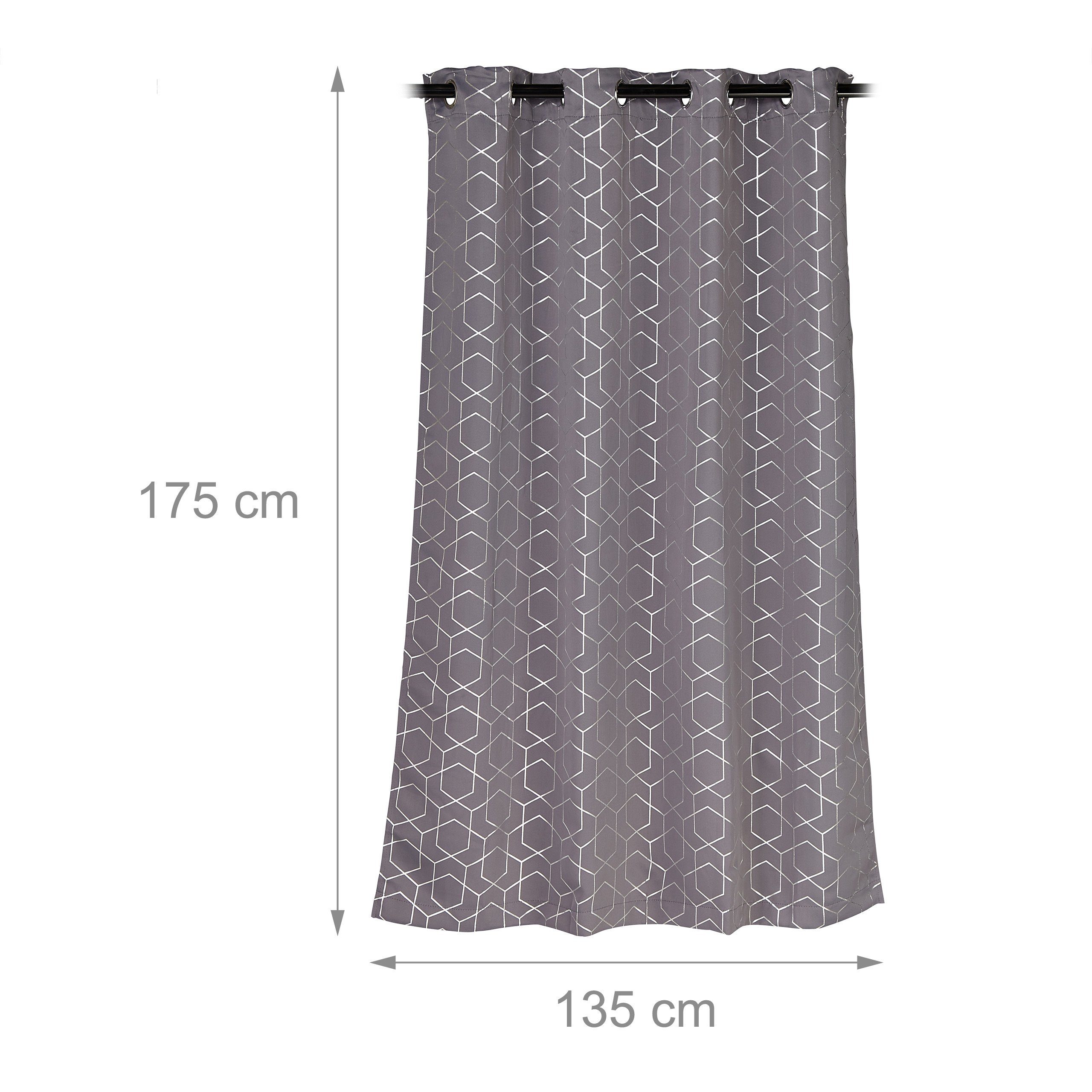 Set mit Muster, 2er Grau relaxdays, Silber Vorhang 175x135cm Vorhänge