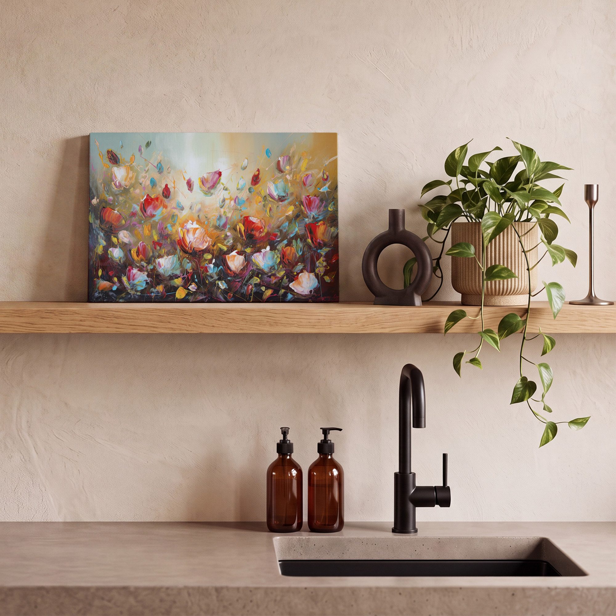 OneMillionCanvasses® Leinwandbild Blumen - Kunst - Natur - Ölfarbenoptik, Fotodruck (1 St), Leinwand Bilder Klein, Wand Dekoration Aesthetic 30x20 cm – Bild 5 von 5