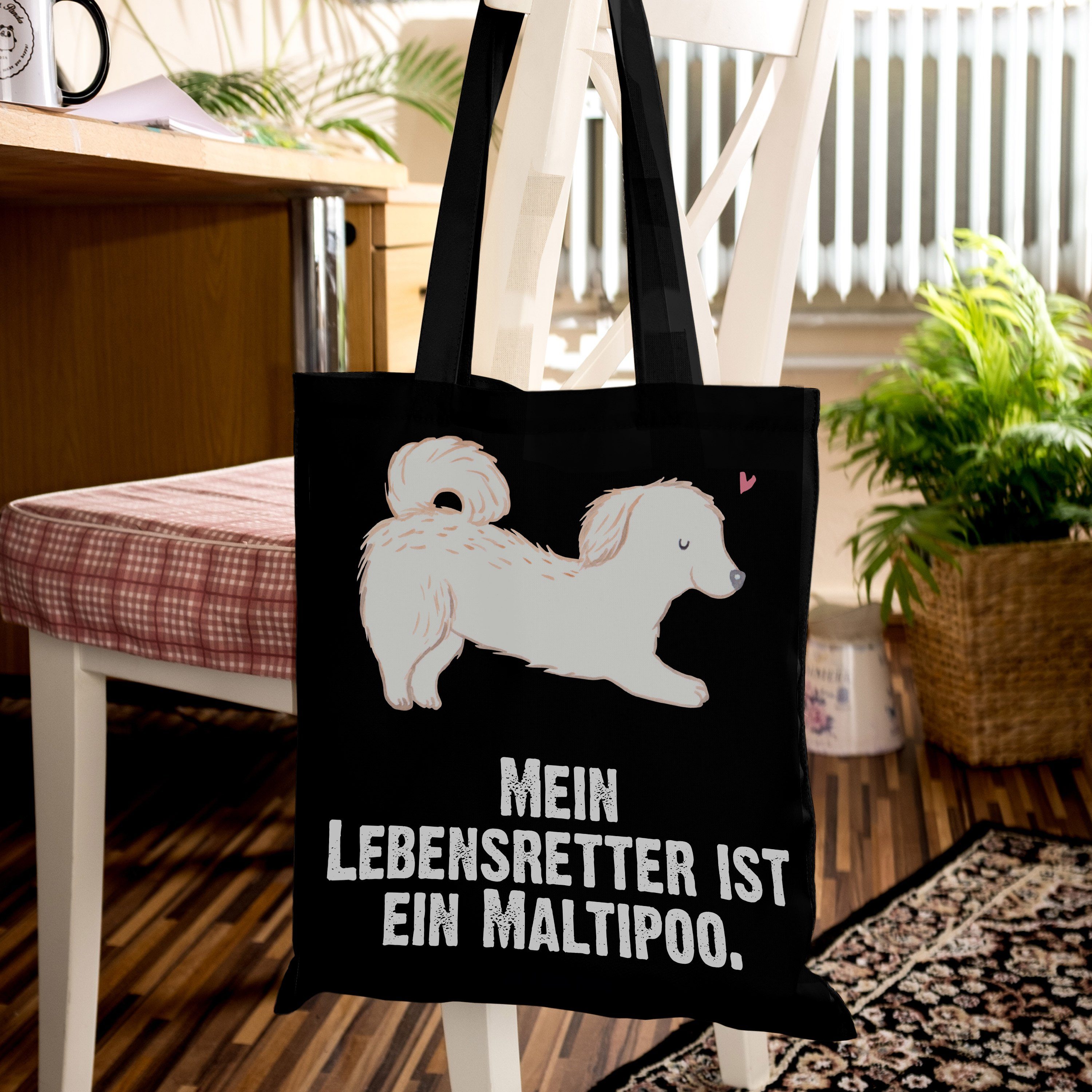 Mr. & Lebensretter Mrs. Panda - Geschenk, - Einkaufsta Maltipoo Hundebesitzer, Tragetasche Schwarz (1-tlg)