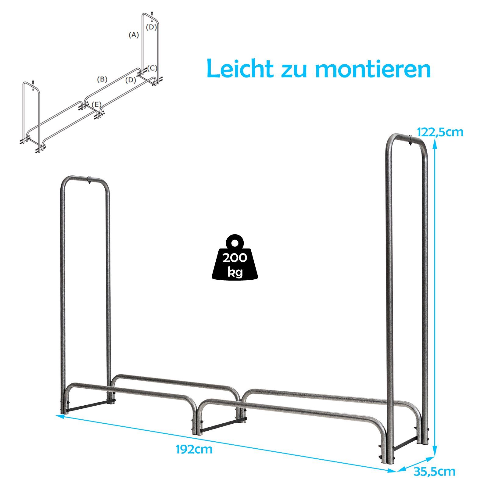 COSTWAY Kaminholzregal Brennholzregal, BxTxH:36x184x123 cm, Metall, mit Abdeckung