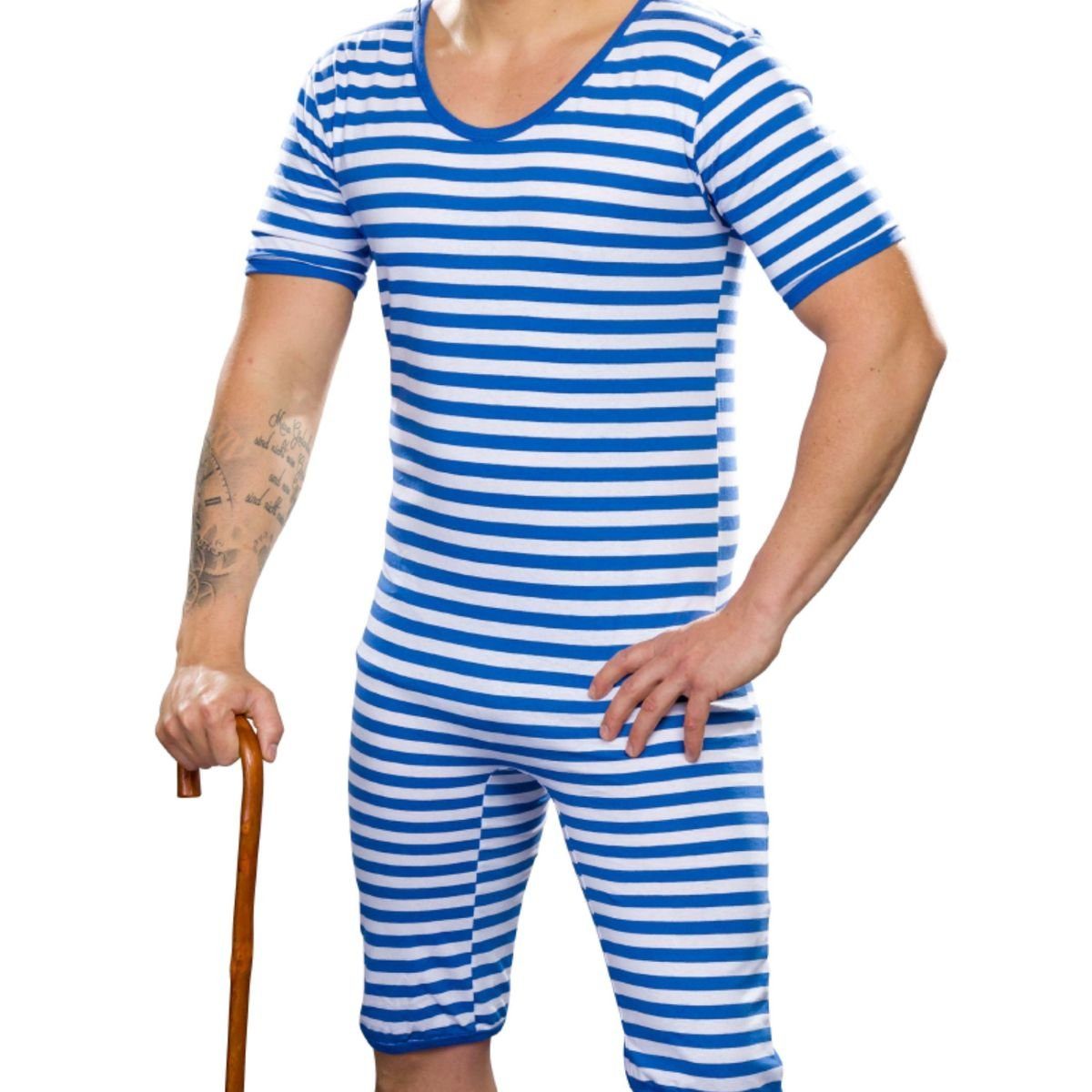 Festartikel Müller GmbH Kostüm Retro Badeanzug für Herren 20er Jahre Blau-Weiße Badebekleidung