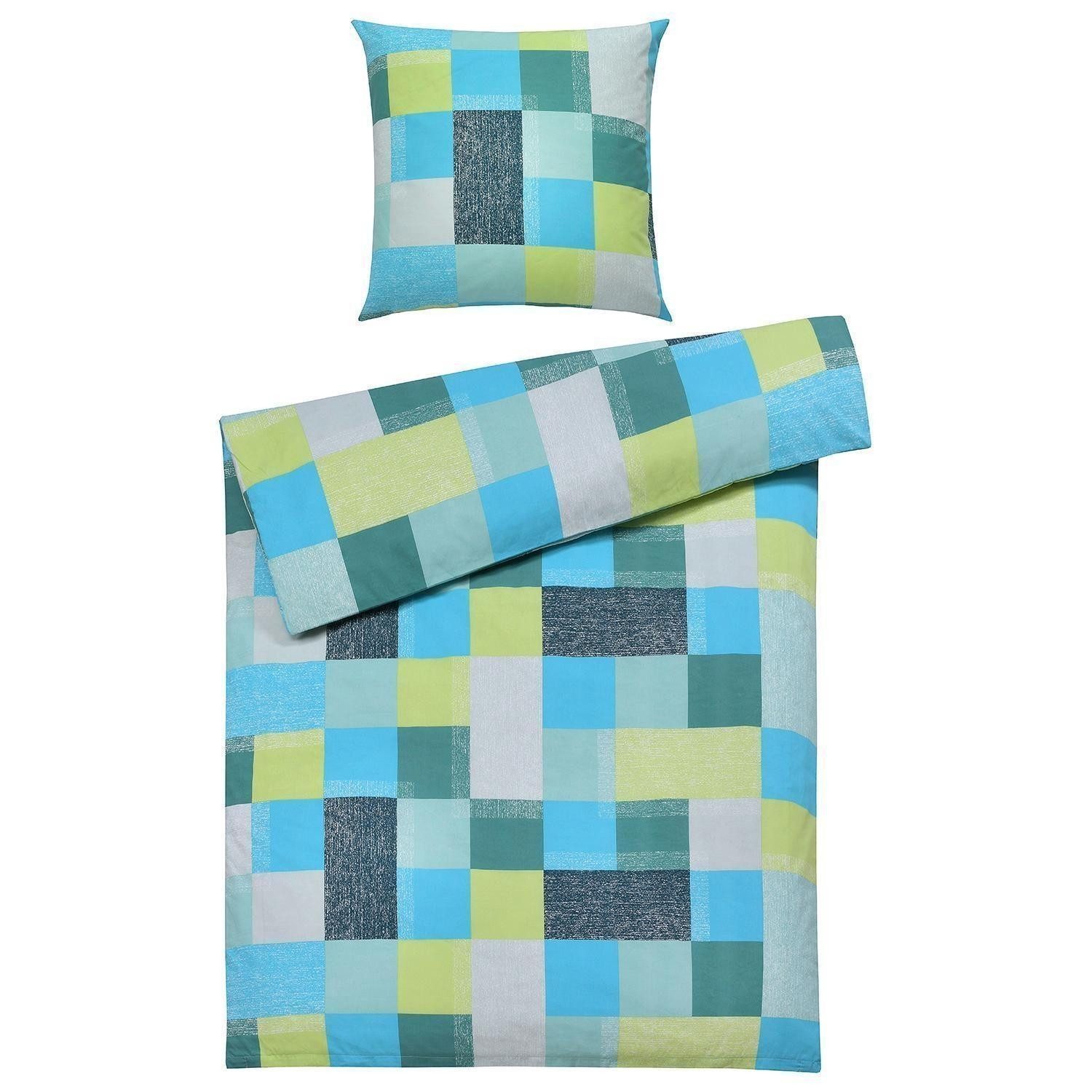 casa NOVA Bettwäsche HAILEY, 135 x 200 cm, Blau, Grün, Karos, Renforcé, 2 teilig, mit Reißverschluss