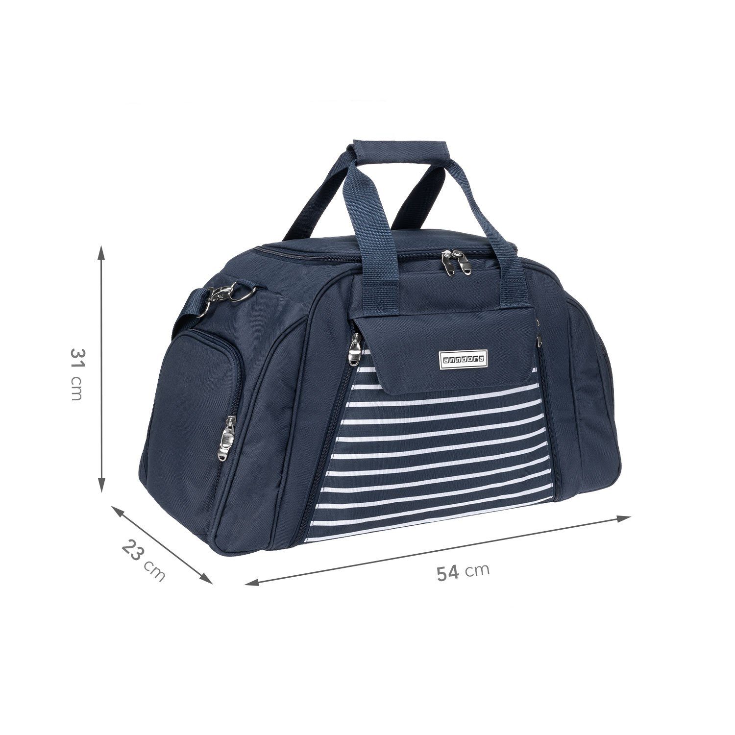 anndora Picknickkorb Picknicktasche für Farbwahl Blau-Weiß 4 - 29-teilig Personen