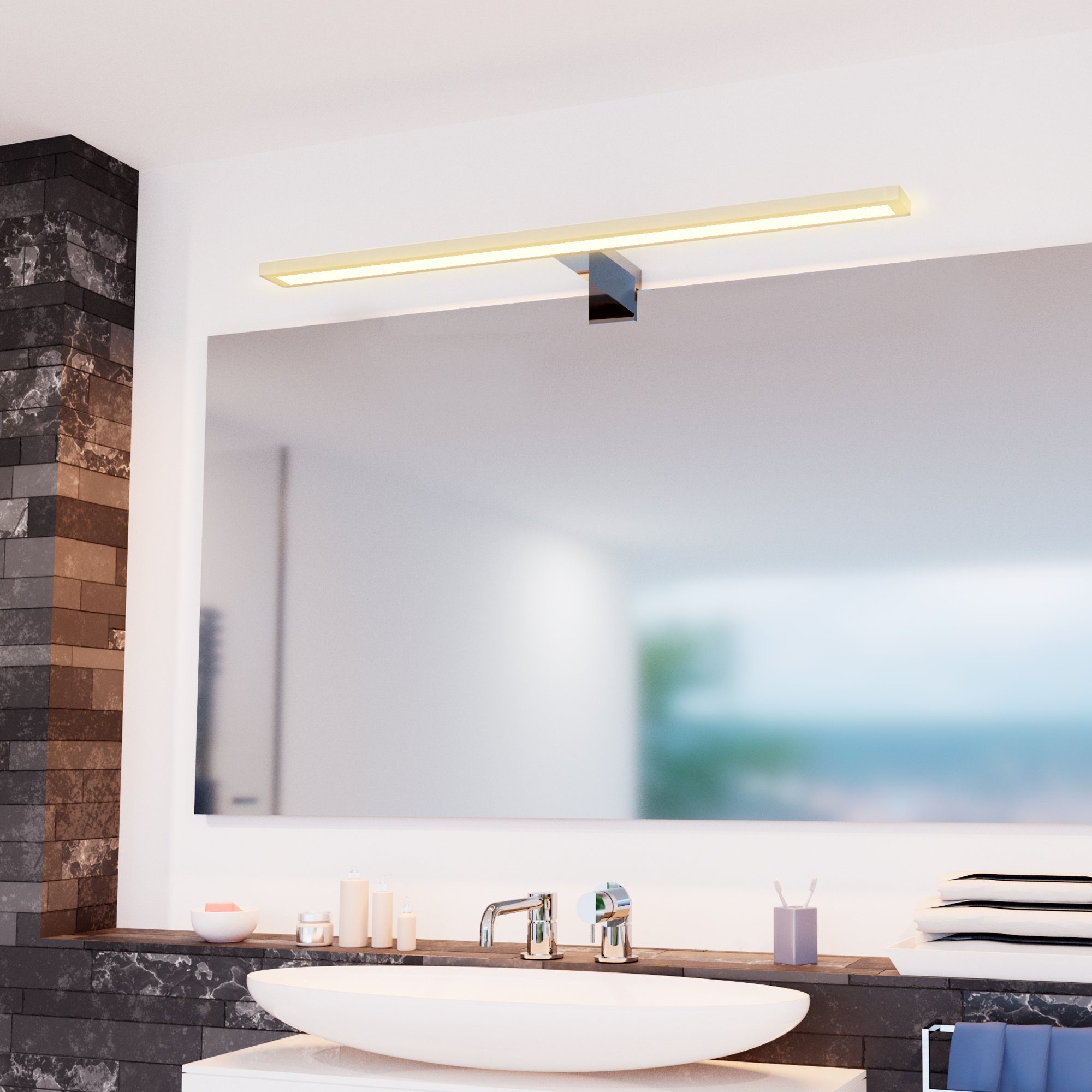SSC-LUXon LED Bilderleuchte LINA 3-in-1 Bad Spiegelleuchte 50cm warmweiss LED 11W IP44 chrom, Warmweiß