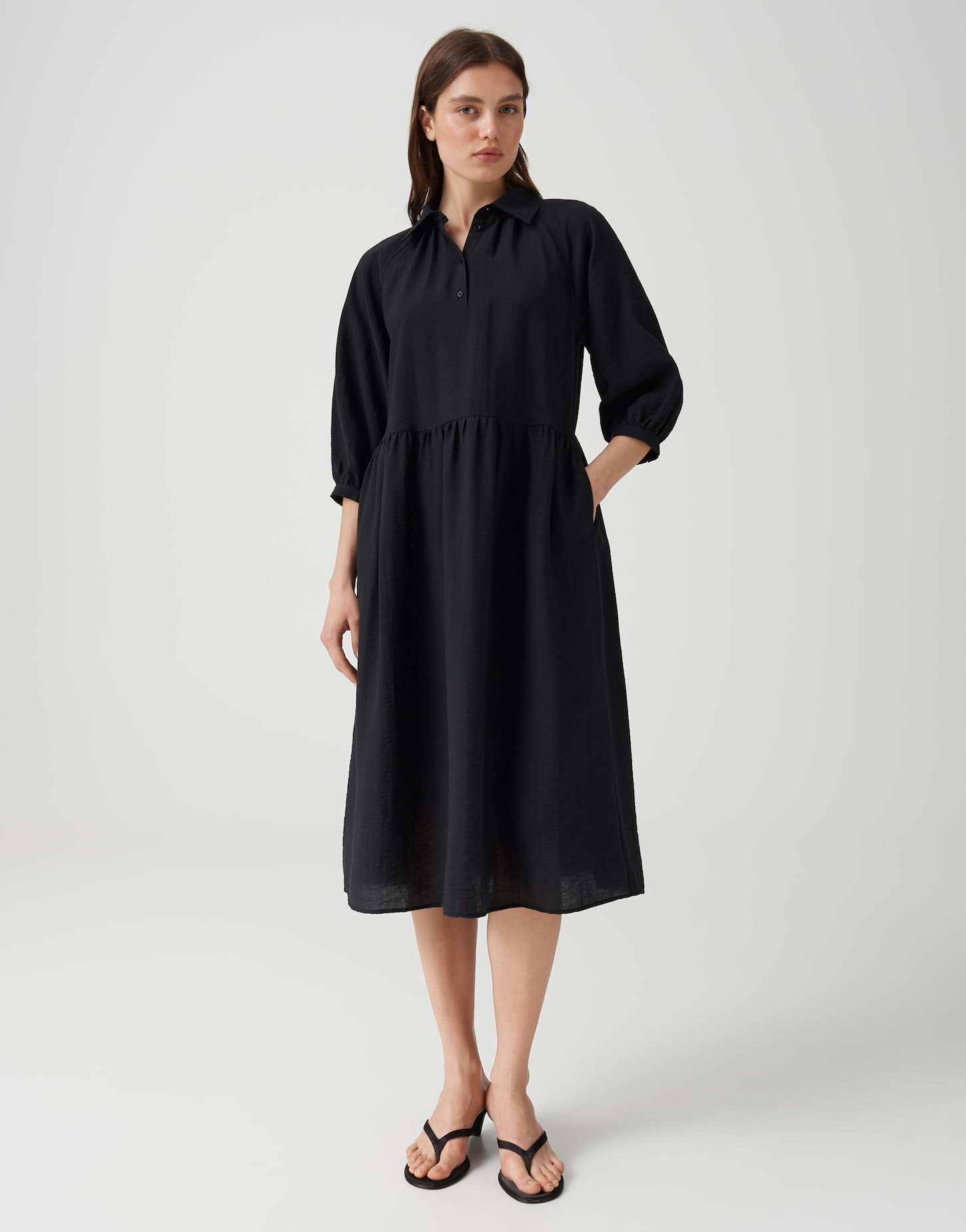 OPUS Midikleid Volantkleid aus Cotton Modal Mix Volantstufen