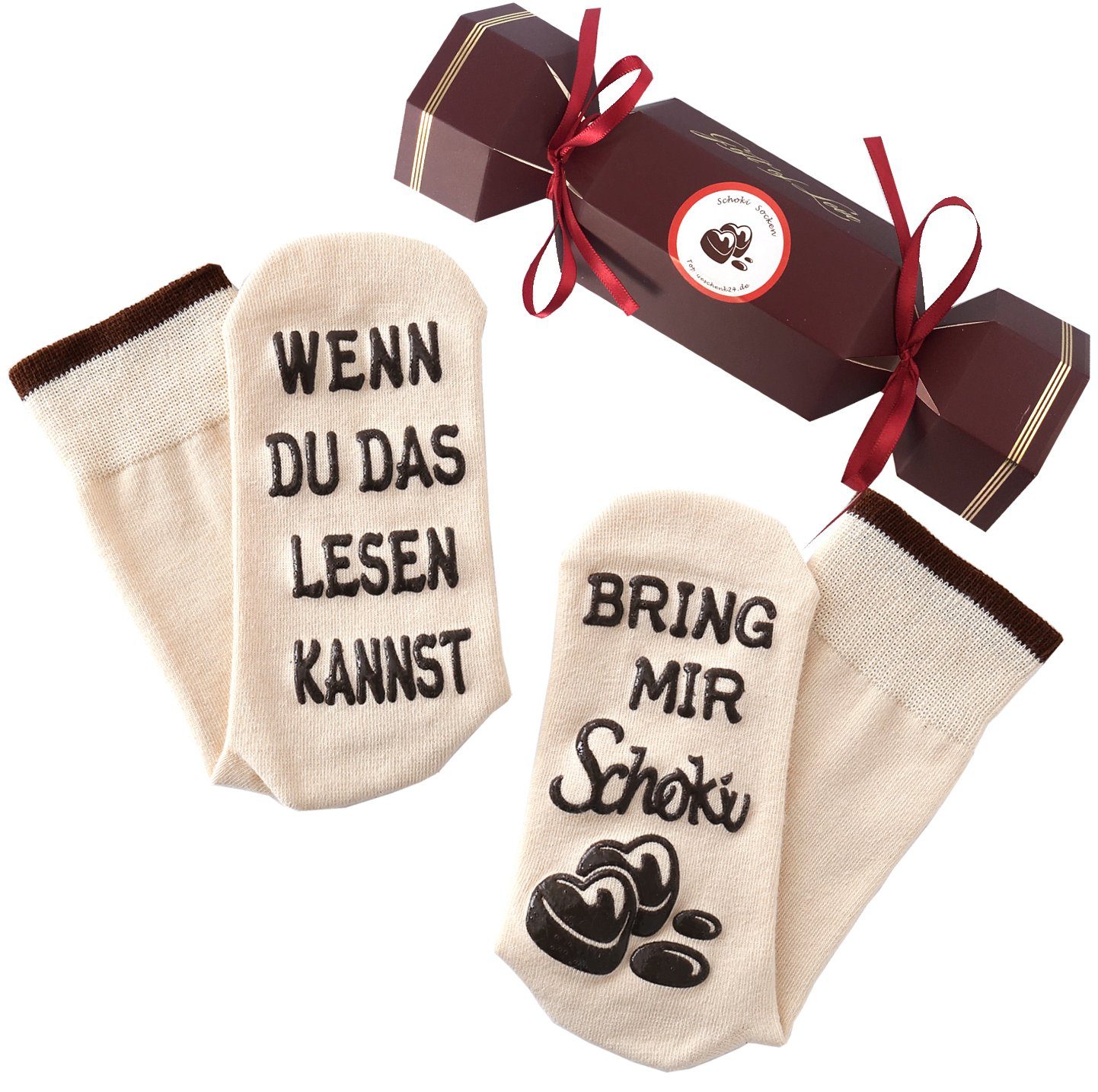 Freizeitsocken Schoki-Socken mit Spruch, Wenn du das lesen kannst, bring mir Schoki