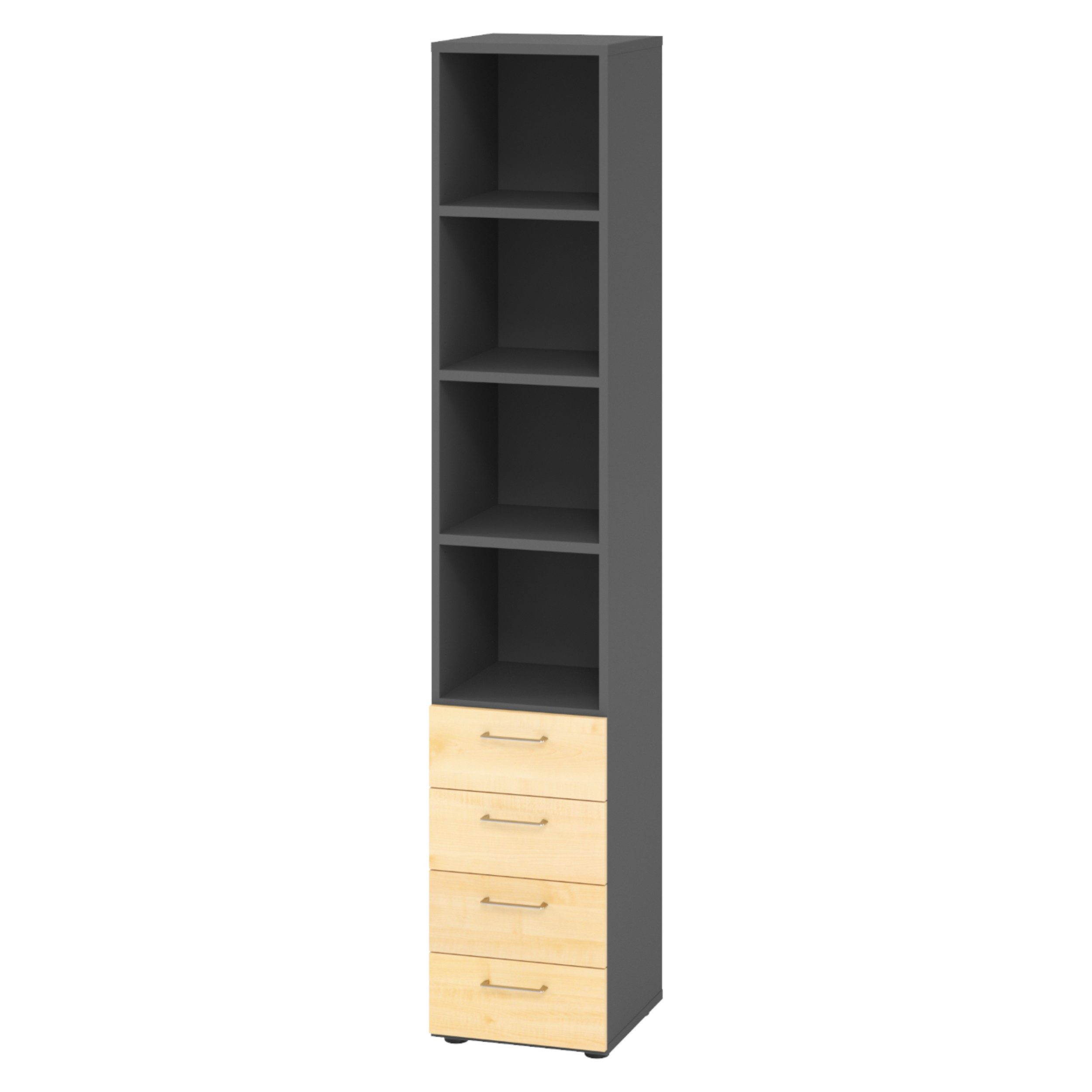 bümö Aktenregal smart Schubladen Regal - 4 Schübe, Dekor: Graphit/Ahorn