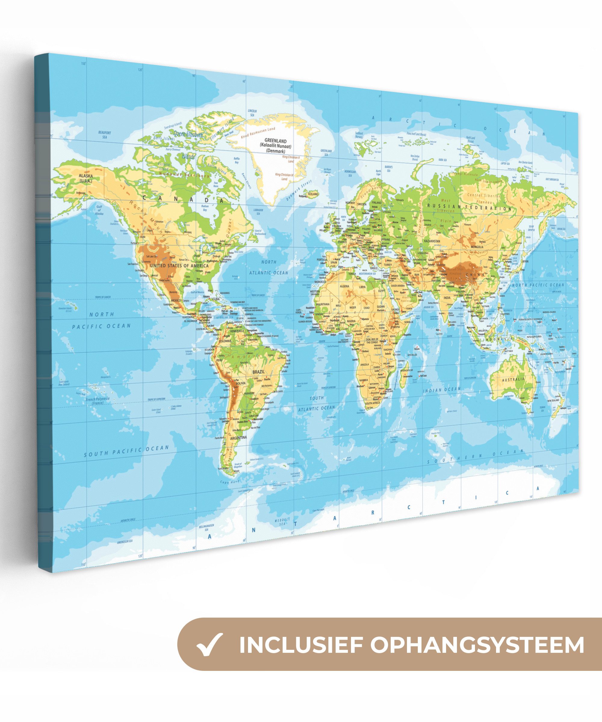 OneMillionCanvasses® Leinwandbild Weltkarte - Statistisch - Blau - Erde - Bildung, Fotodruck (1 St), Leinwand Bilder Klein, Wand Dekoration Aesthetic 30x20 cm
