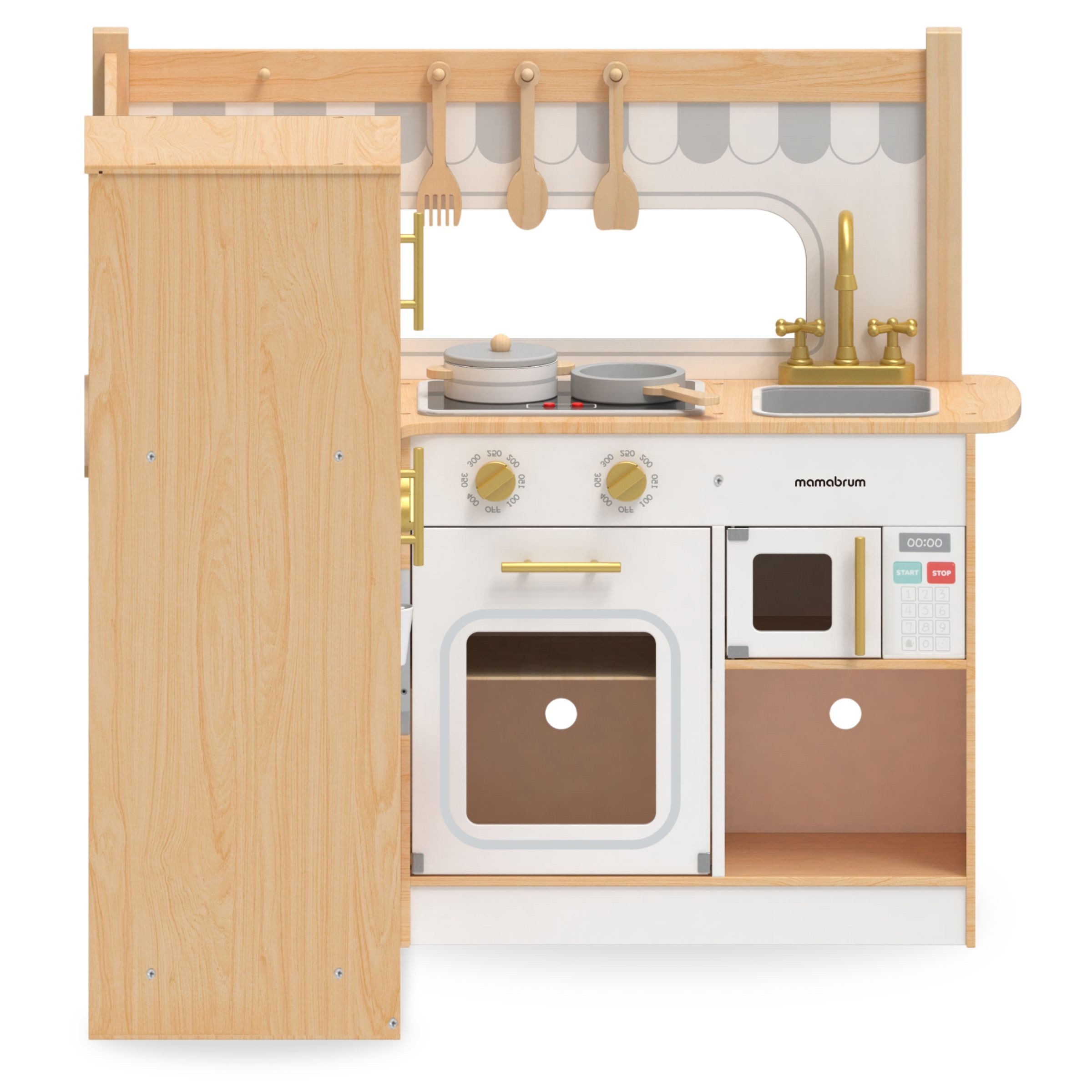Mamabrum Spielküche Kinderküche aus Holz - Komplettes Küchen-Set für kreative Rollenspiele Holz