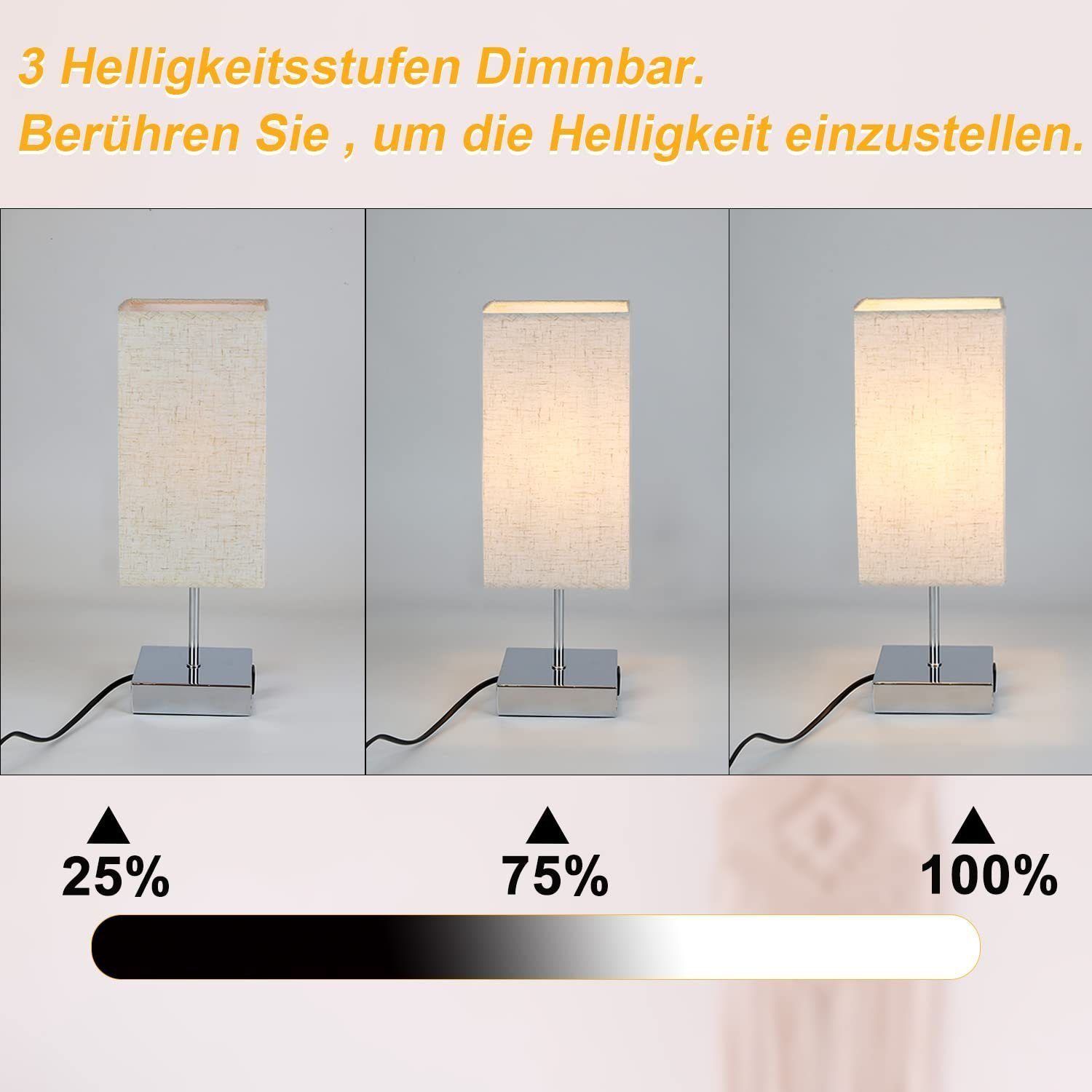 Nettlife Nachttischlampe Nachttischlampe touch dimmbar mit Ladefunktion USB, mit Ladefunktion USB, LED wechselbar, für Schlafzimmer kinderzimmer Bedside