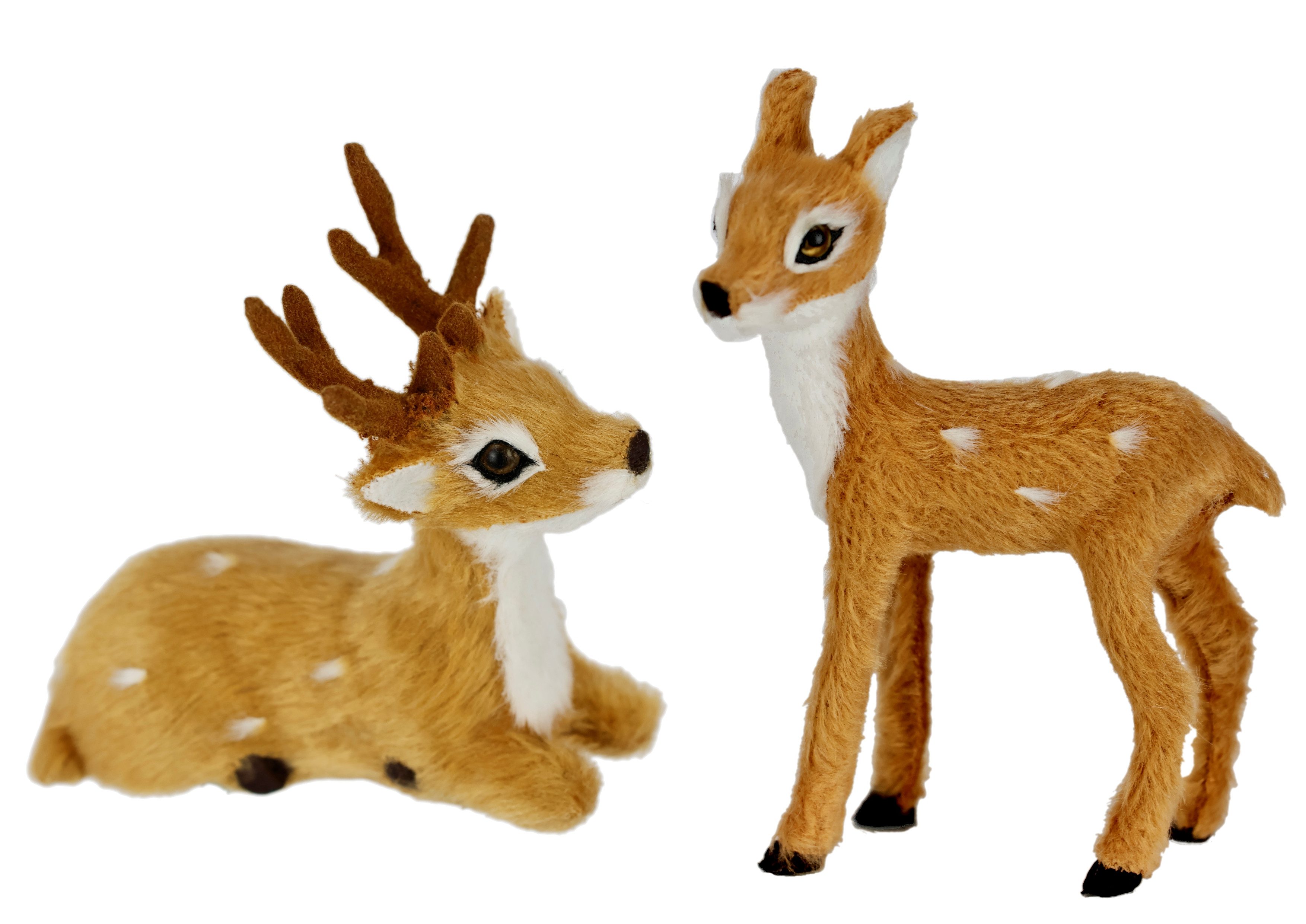 I.GE.A. Dekofigur Tierfigur mini Reh 2er Set (2 St), Kunstfell Tierfigur Statue Ornamente Pelz Plüschtier Pelztier Waldtier