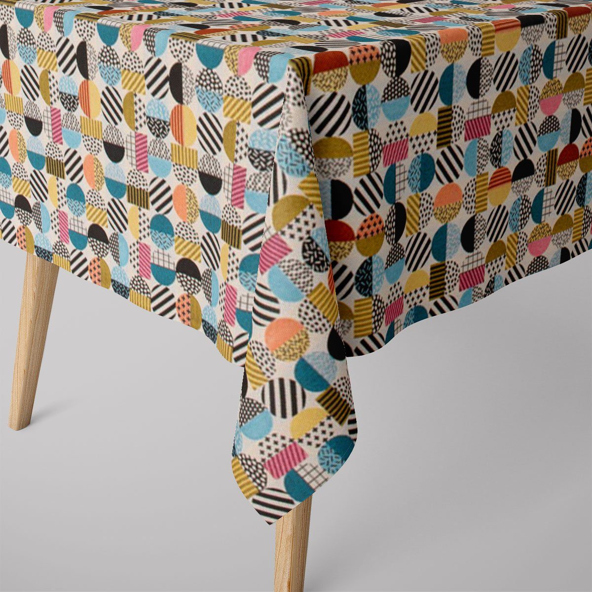 SCHÖNER LEBEN. Tischdecke SCHÖNER LEBEN. Tischdecke geometrisch Kreise weiß schwarz bunt, handmade