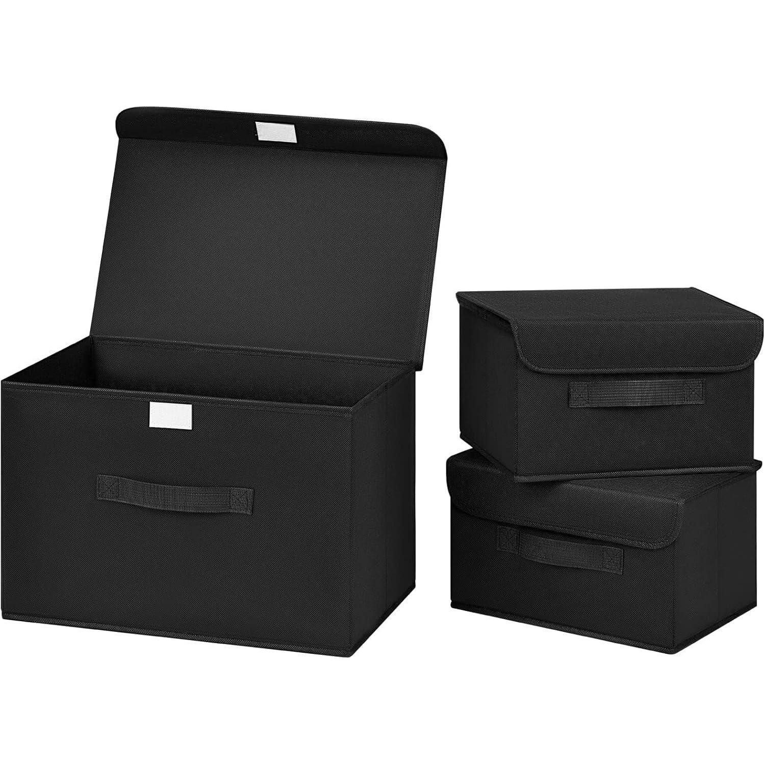 LuxusKollektion Faltbox Aufbewahrungsboxen Deckel Faltbox 3 Stück Schwarz-klassisches