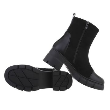 Ital-Design Damen Freizeit Stiefelette Blockabsatz Plateaustiefeletten in Schwarz