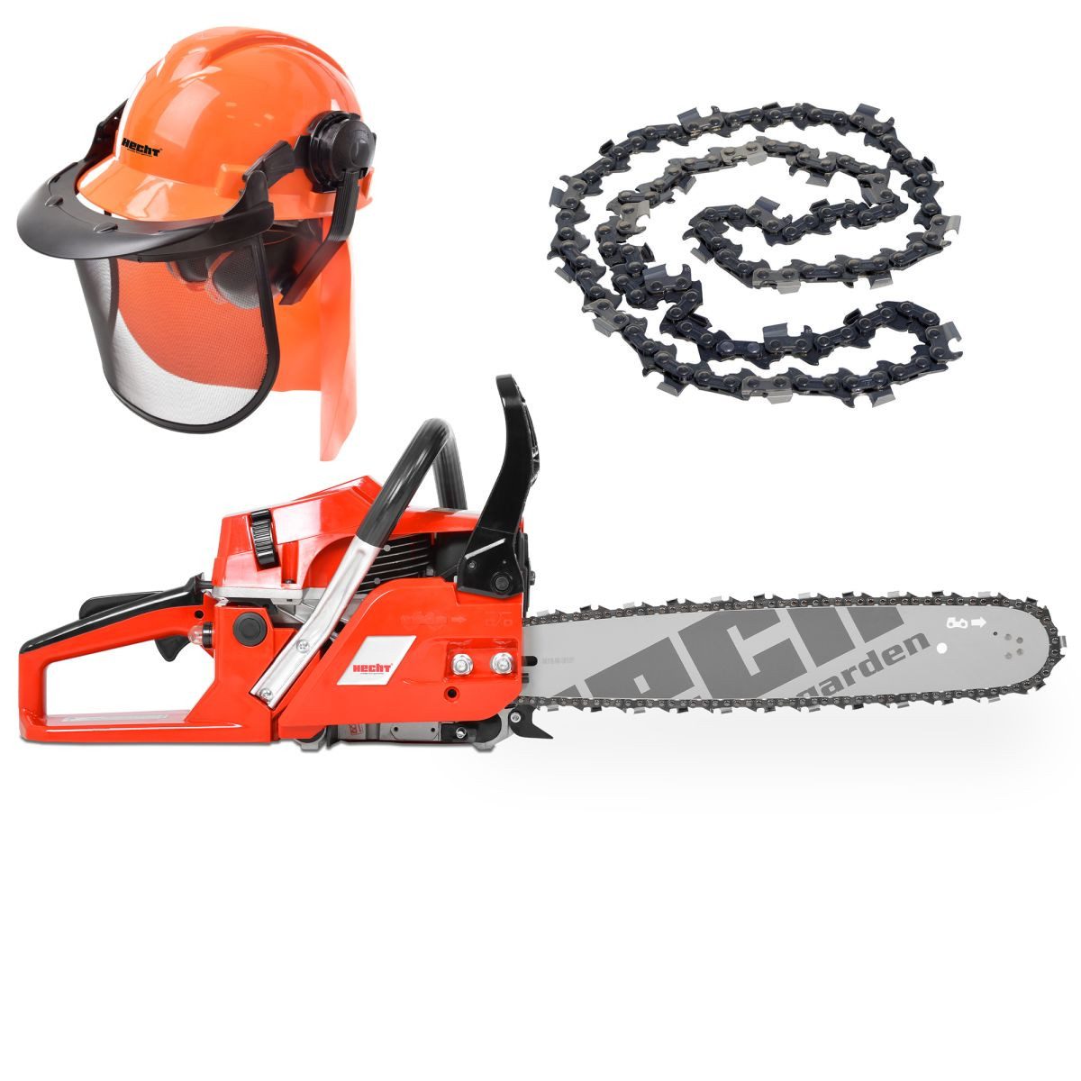 Hecht Benzin-Kettensäge Motorsäge 45 Set mit Helm und Ersatzkette, 47 cm Schwertlänge, 2,7 PS, 40cm Schnittlänge