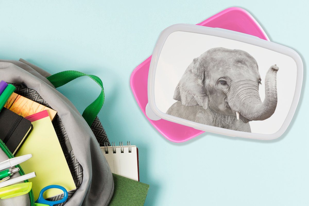 Natur, - rosa MuchoWow Mädchen, Tiere - Kinder, Kunststoff, (2-tlg), Kunststoff Grau für Snackbox, - Brotdose Brotbox Erwachsene, Elefant Lunchbox