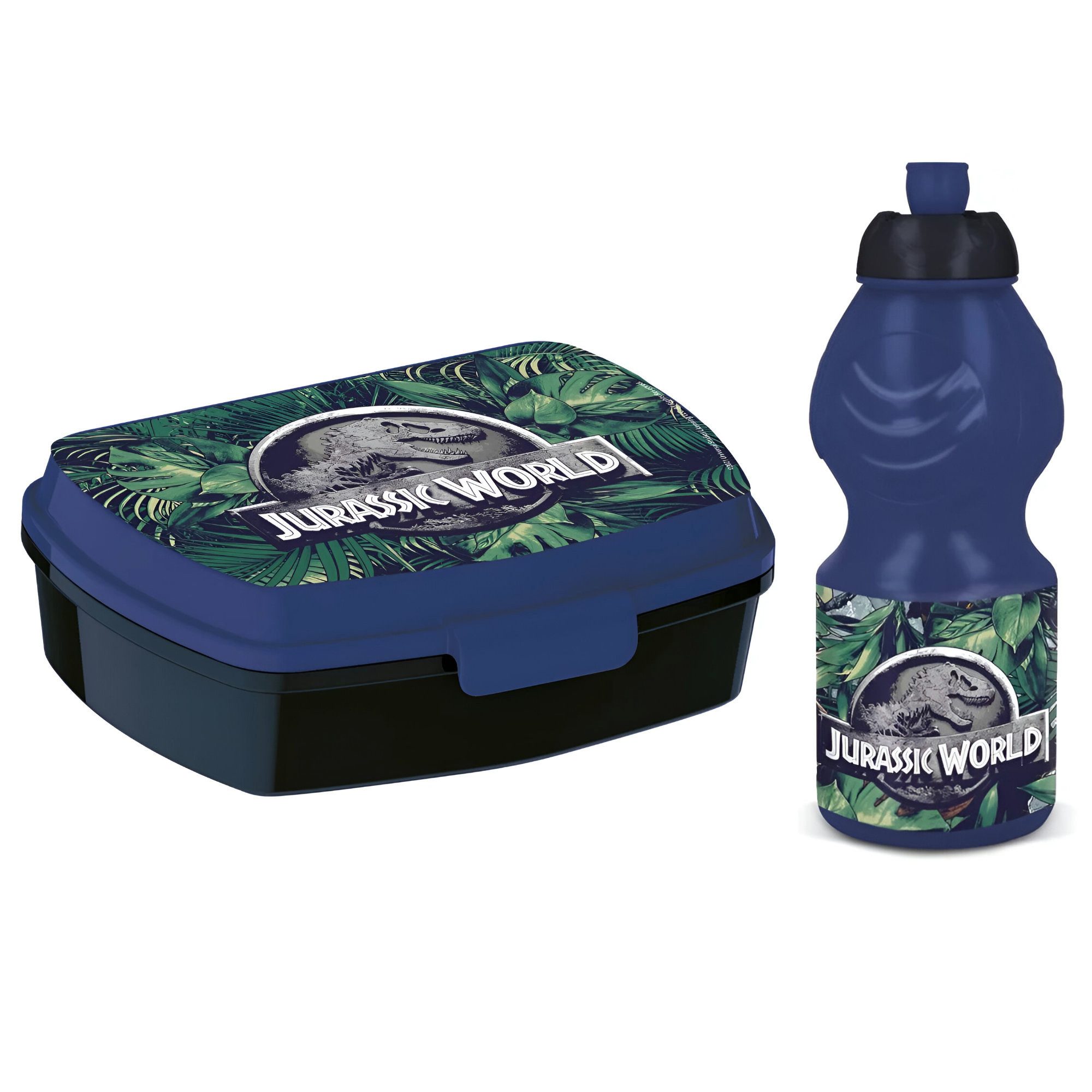 Jurassic World Lunchbox Jurassic World Dino Kinder 2 tlg. Set Brotdose Trinkflasche 400 ml, (2-tlg., Spar-Set)