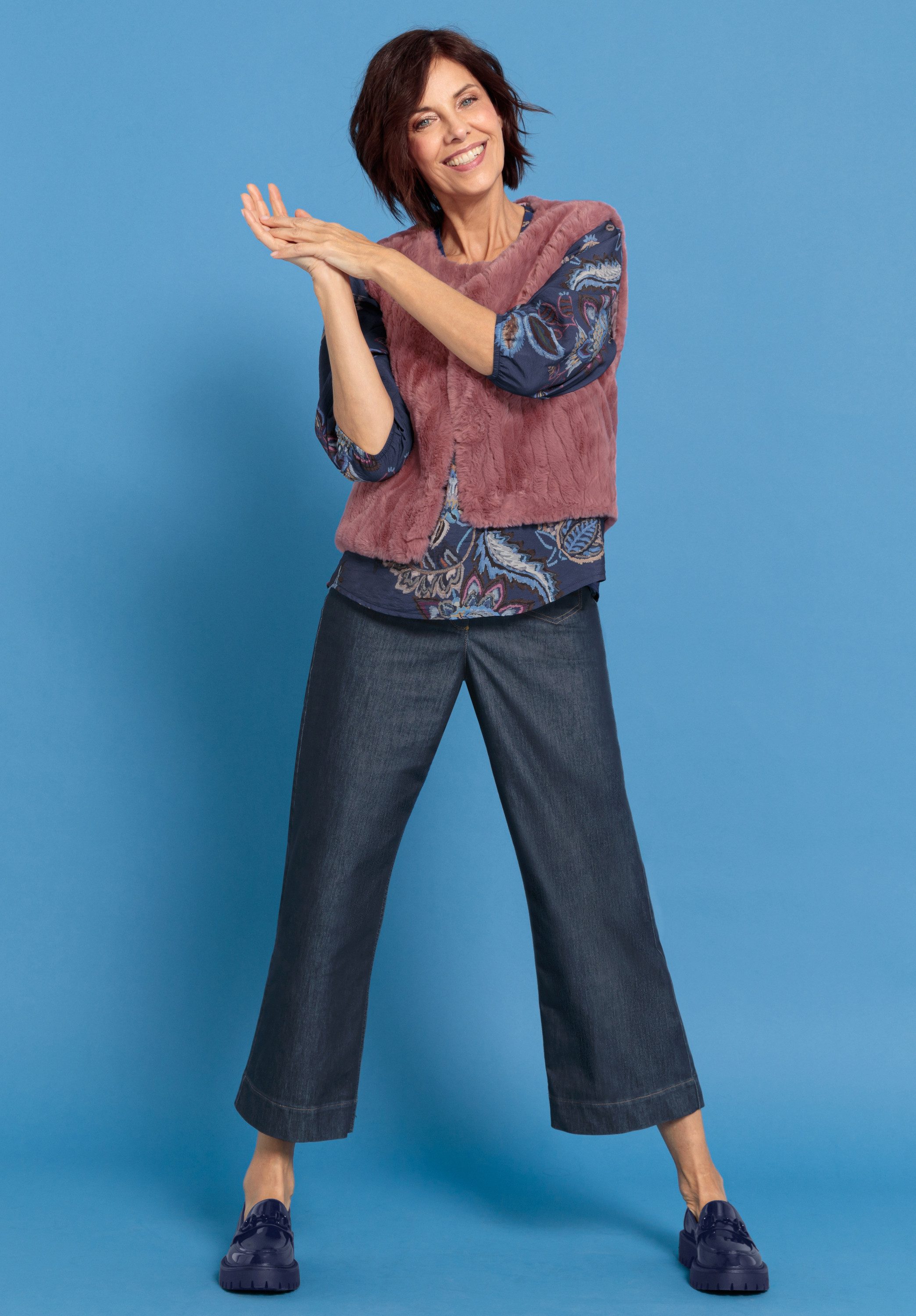 bianca Stretch-Hose MELBOURNE mit weitem Bein in dunkler Jeansware